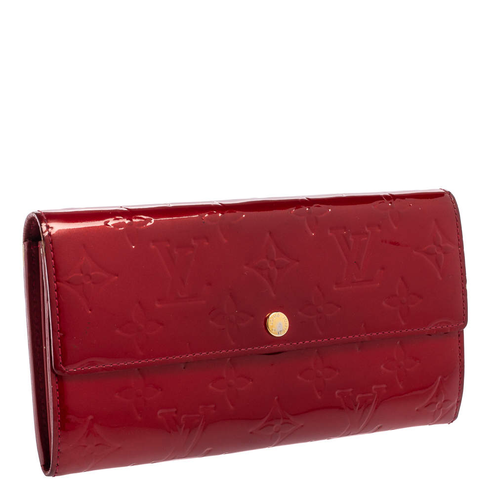 100% Auth. Louis Vuitton Monogram Sarah Red Vernis Long Wallet On Chain Box  Bag 