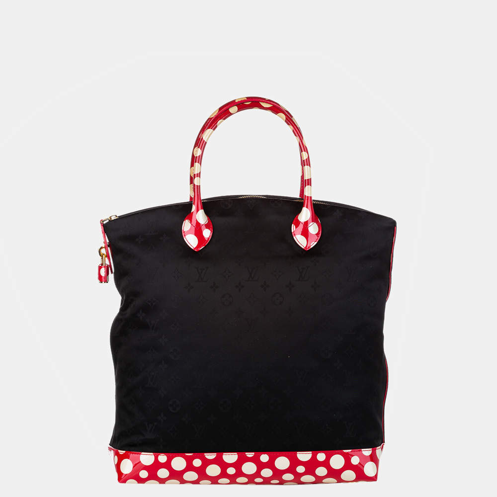 Pre Owned Louis Vuitton Red/Black Nylon Fabric Monogram Lockit Vertical Yayoi Kusama Dots Infinity MM Top Handle Bag