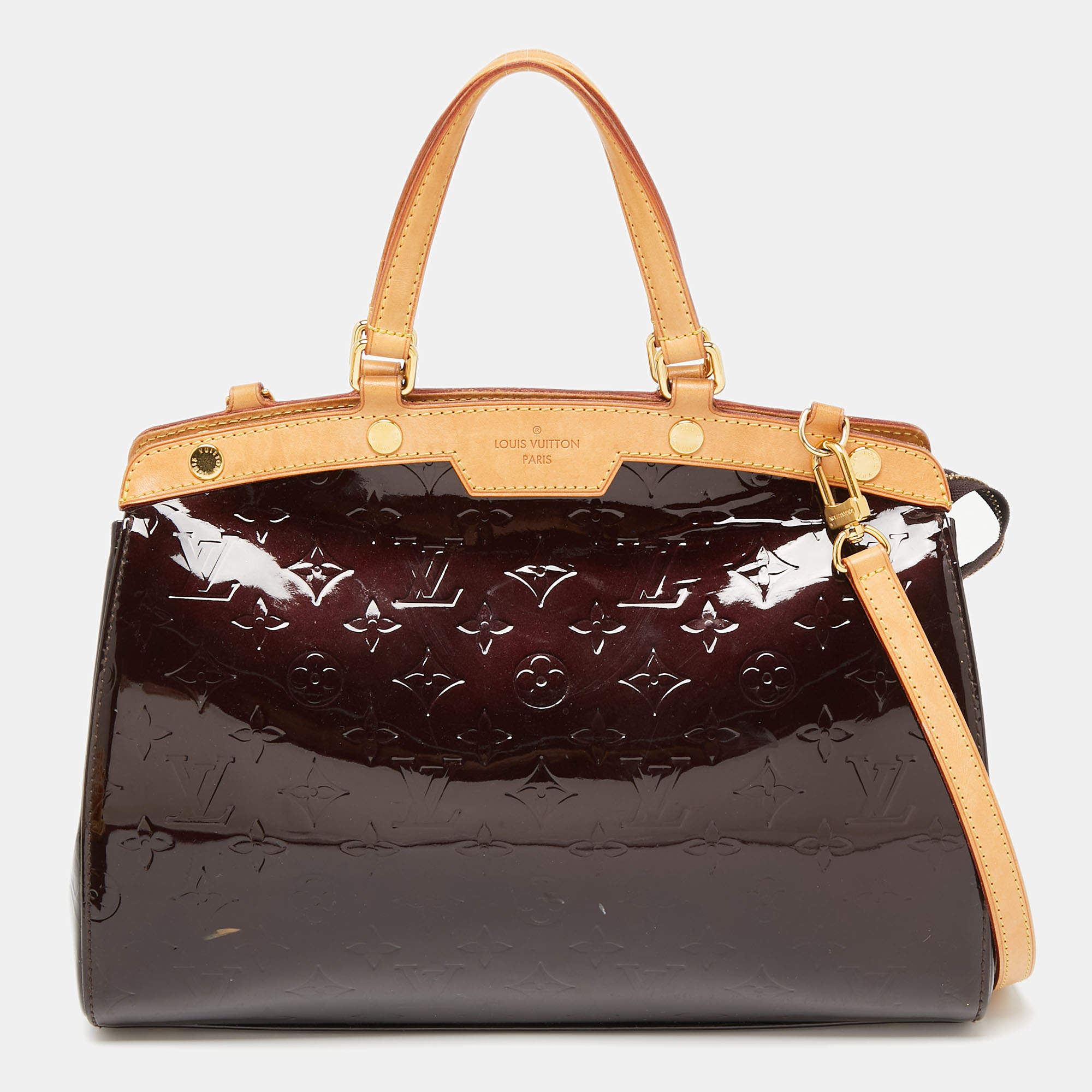 Pre Owned Louis Vuitton Amarante Monogram Vernis Brea MM Bag