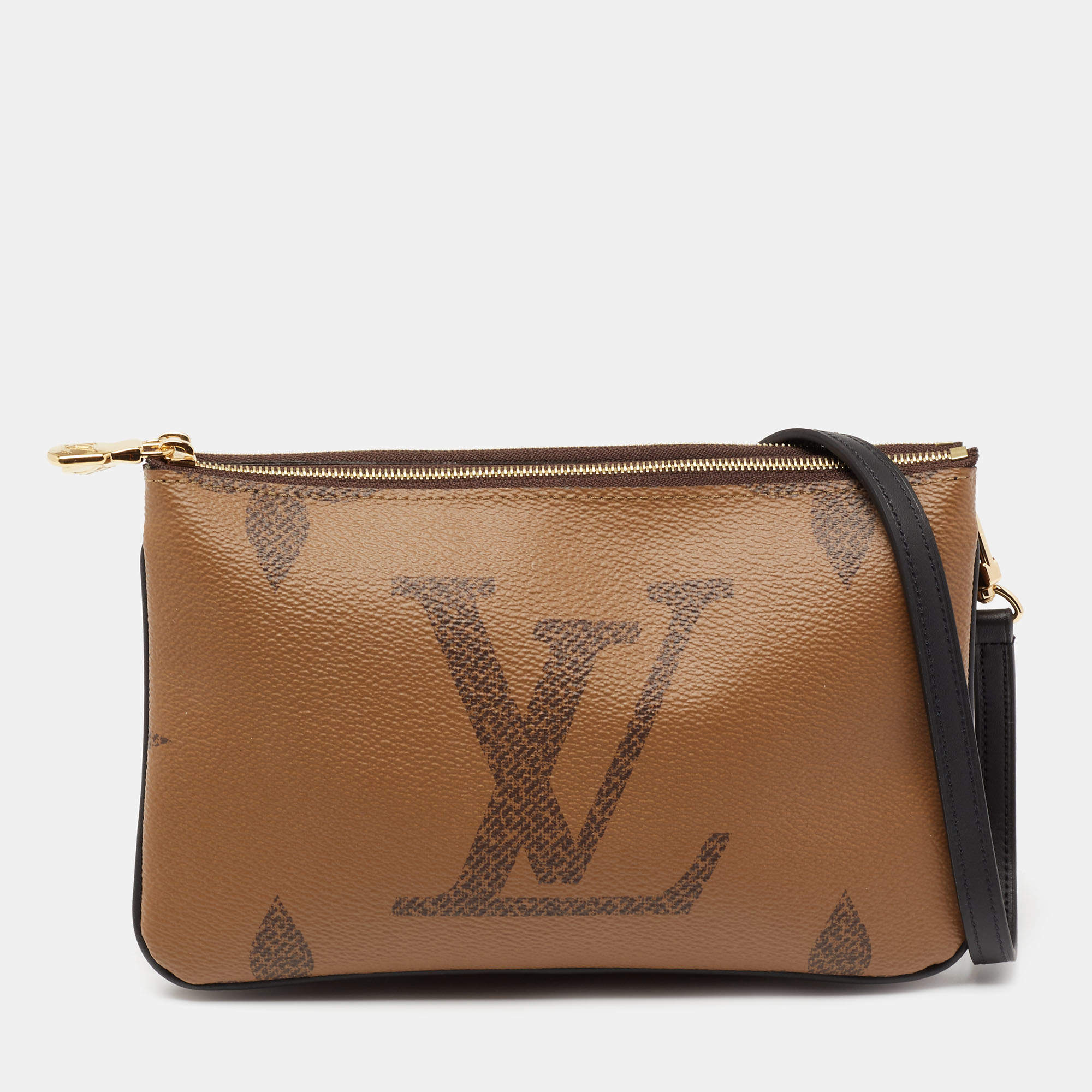 Pre Owned Louis Vuitton Monogram Giant Reverse and Monogram Canvas Double Zip Pochette