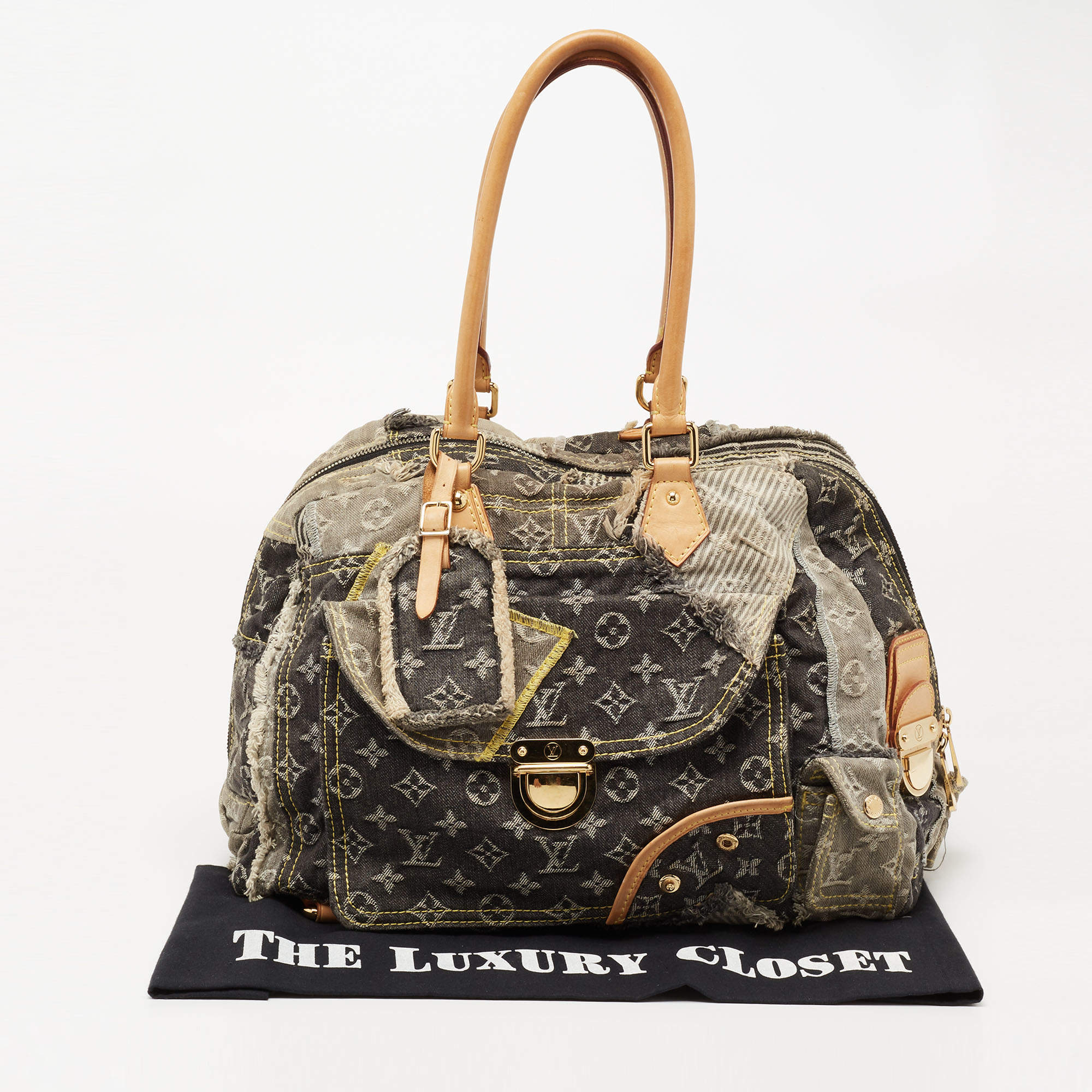 Louis Vuitton Patchwork Bowly Handbag Denim Gray