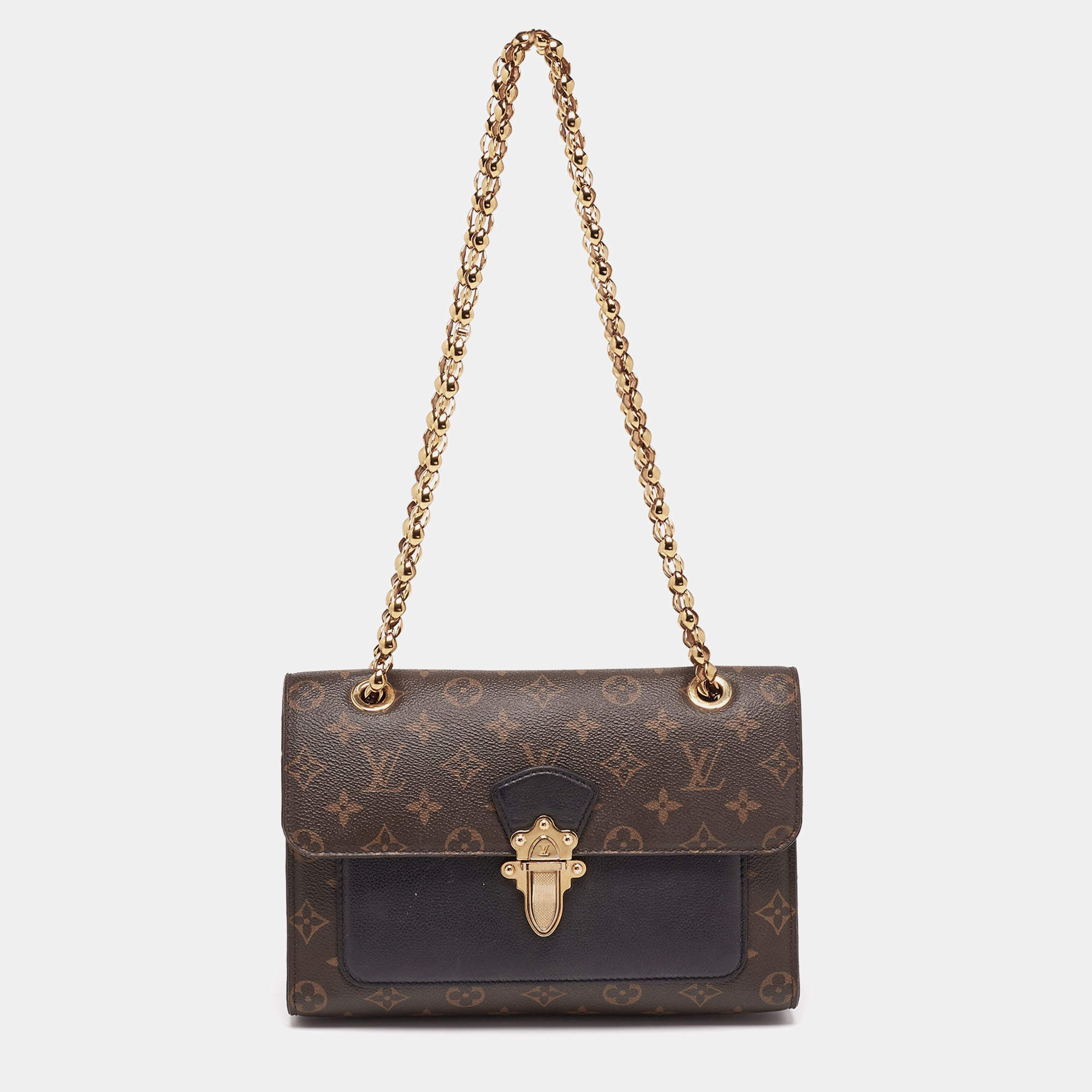 Pre Owned حقيبة لوي فيتون فيكتوريا جلد أسود وكانفاس مونوغرامي 