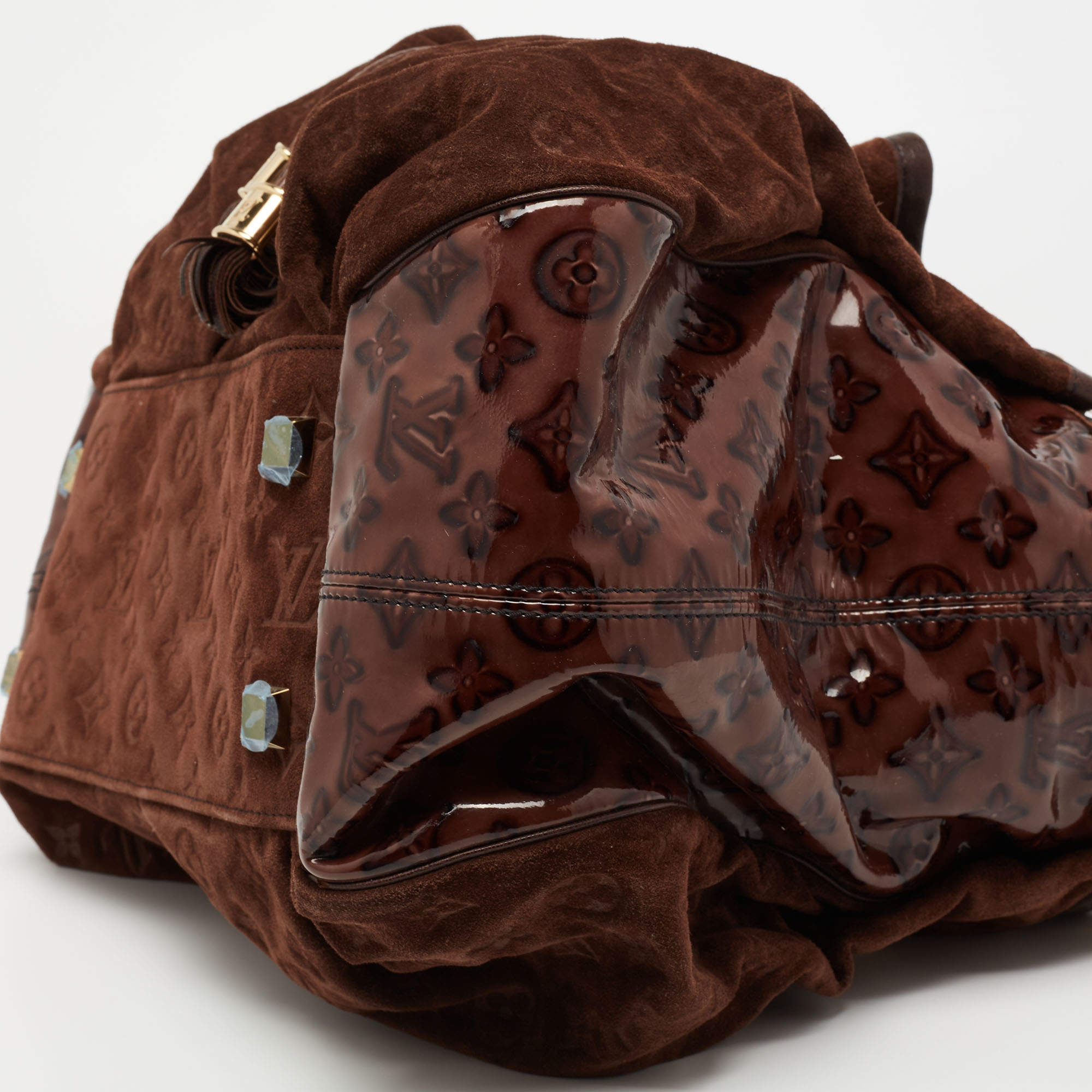 Louis Vuitton Irene Espresso Suede Patent Leather Limited Edition Large  Handbag