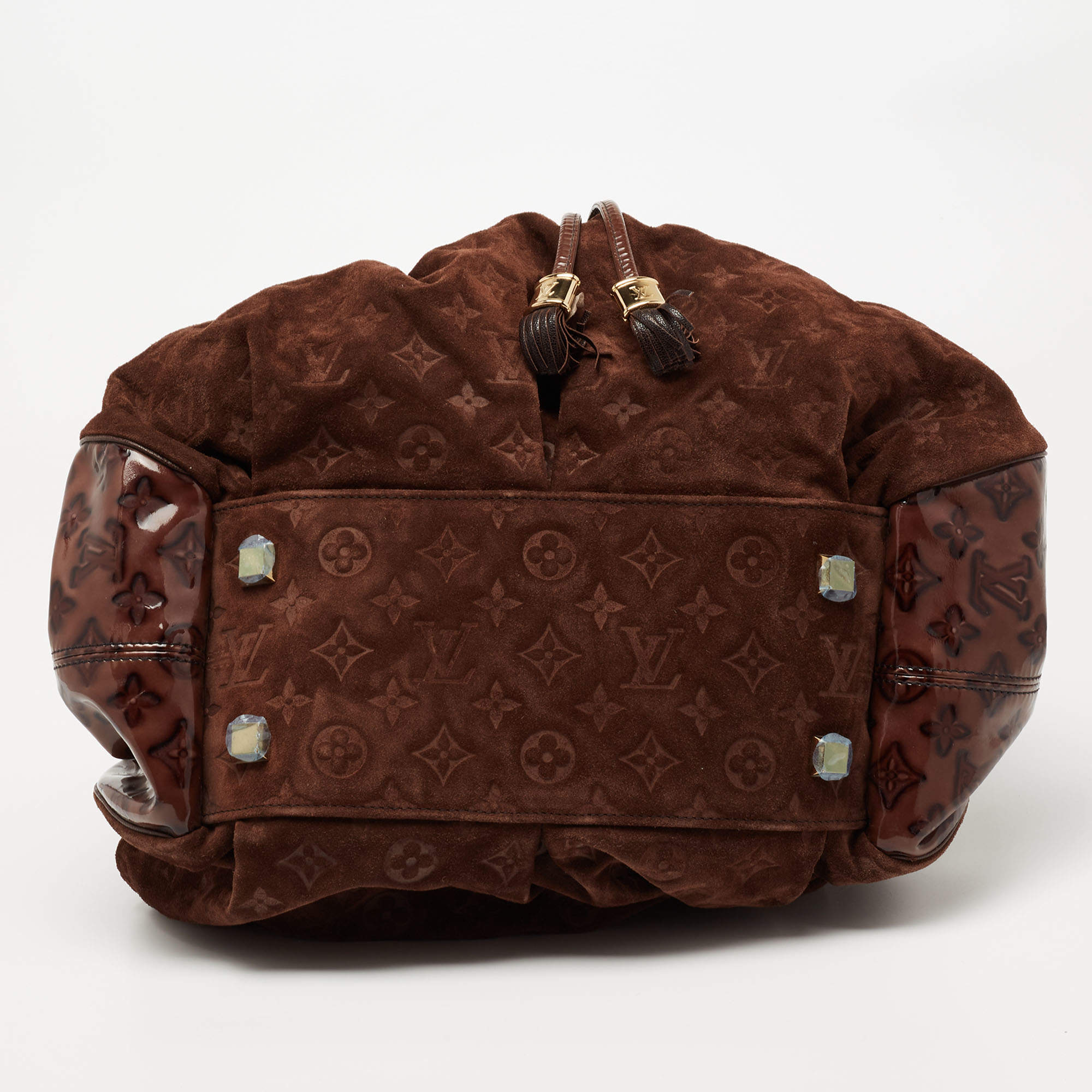 Auth Louis Vuitton Monogram Irene Handbag Brown Suede/Patent M47928 - 99380f