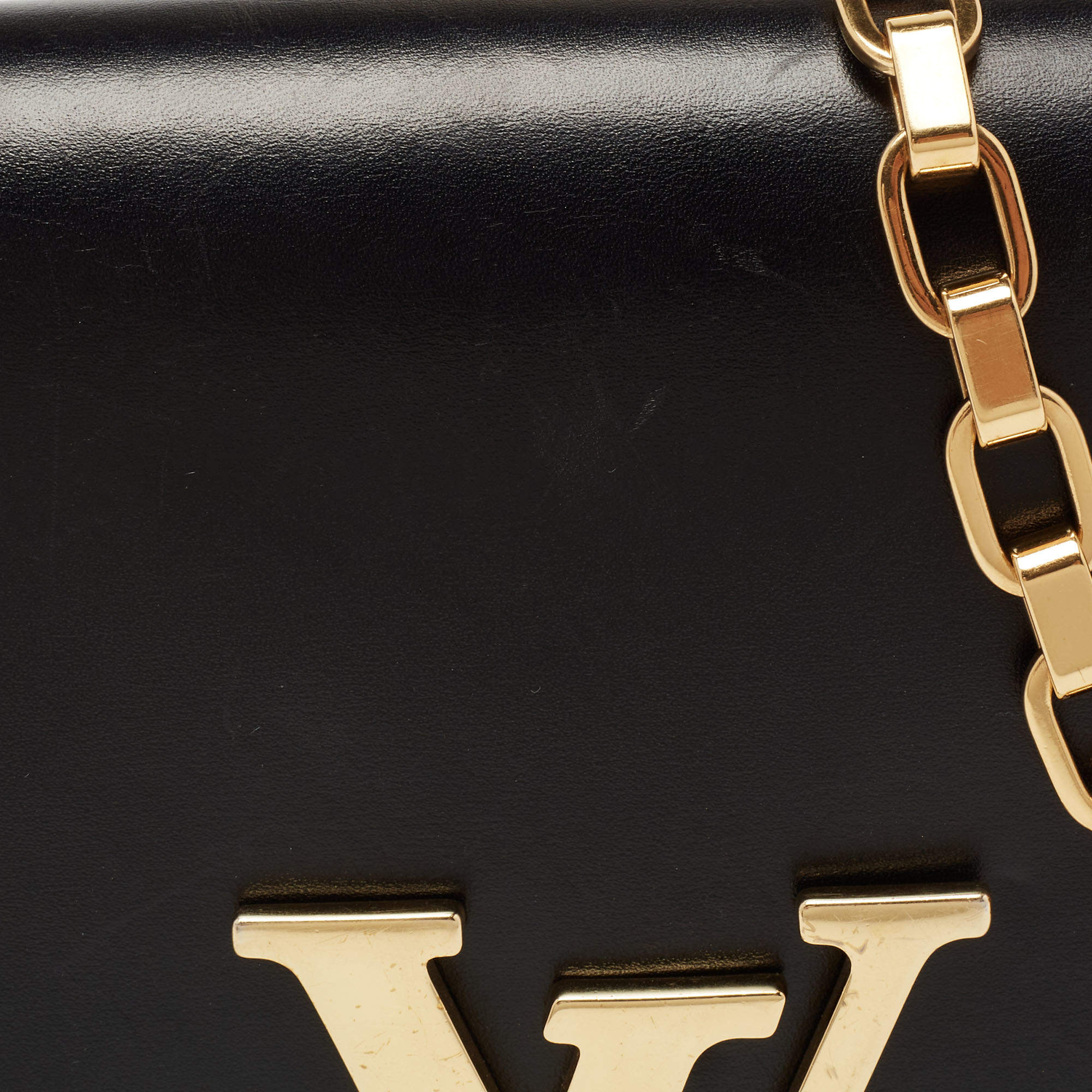 Louis Vuitton Black Leather Chain Louise GM Bag With Box & Receipt