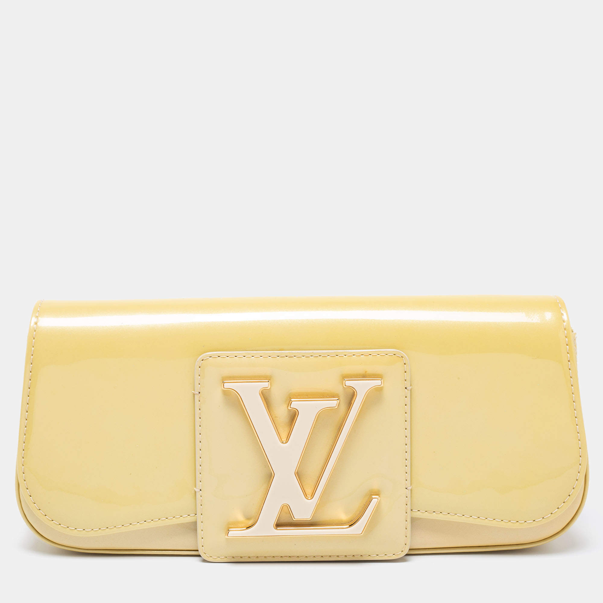 LOUIS VUITTON Patent Sobe Clutch Blanc Corail