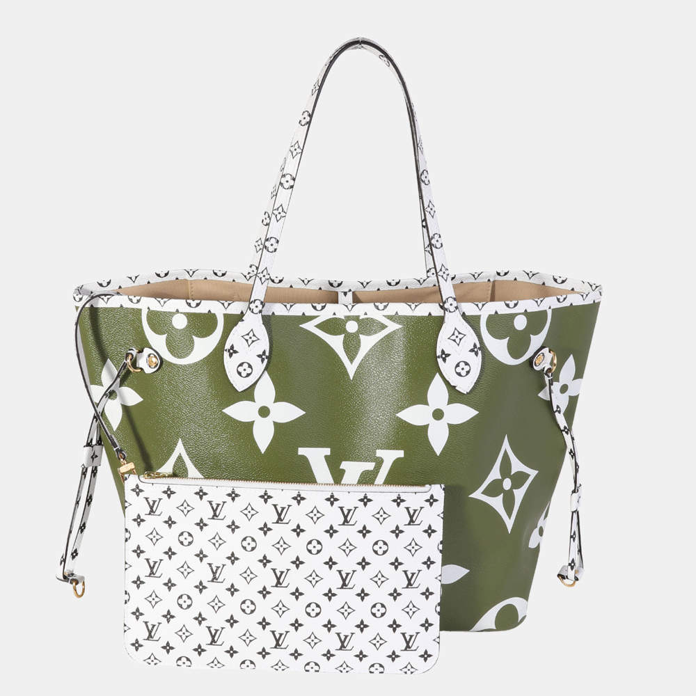 Louis Vuitton Khaki White Monogram Giant Neverfull MM Bag