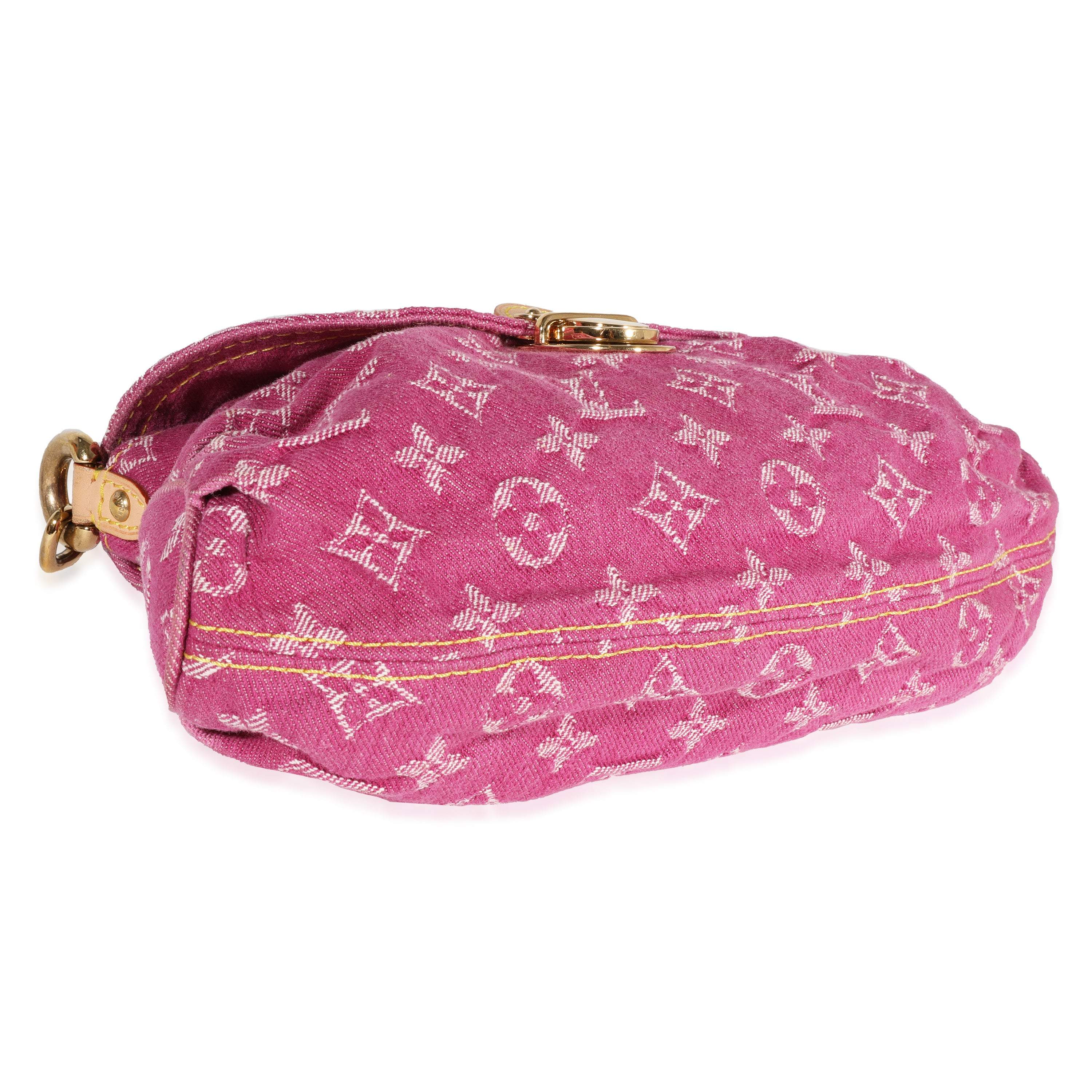 LOUIS VUITTON Monogram Denim Mini Pleaty Shoulder Bag Fushia Pink M95216