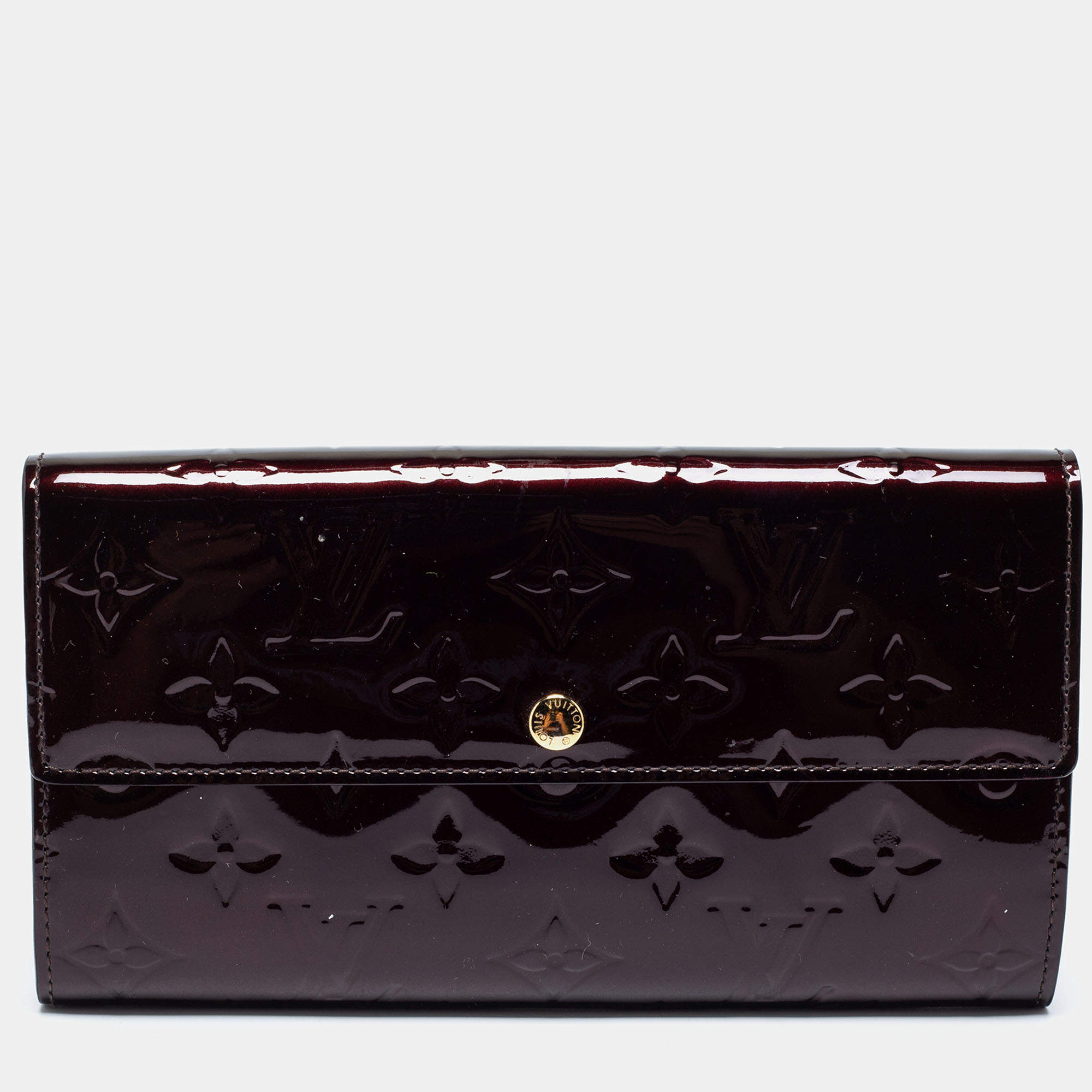 Pre Owned Louis Vuitton Rouge Fauviste Monogram Vernis Sarah Wallet