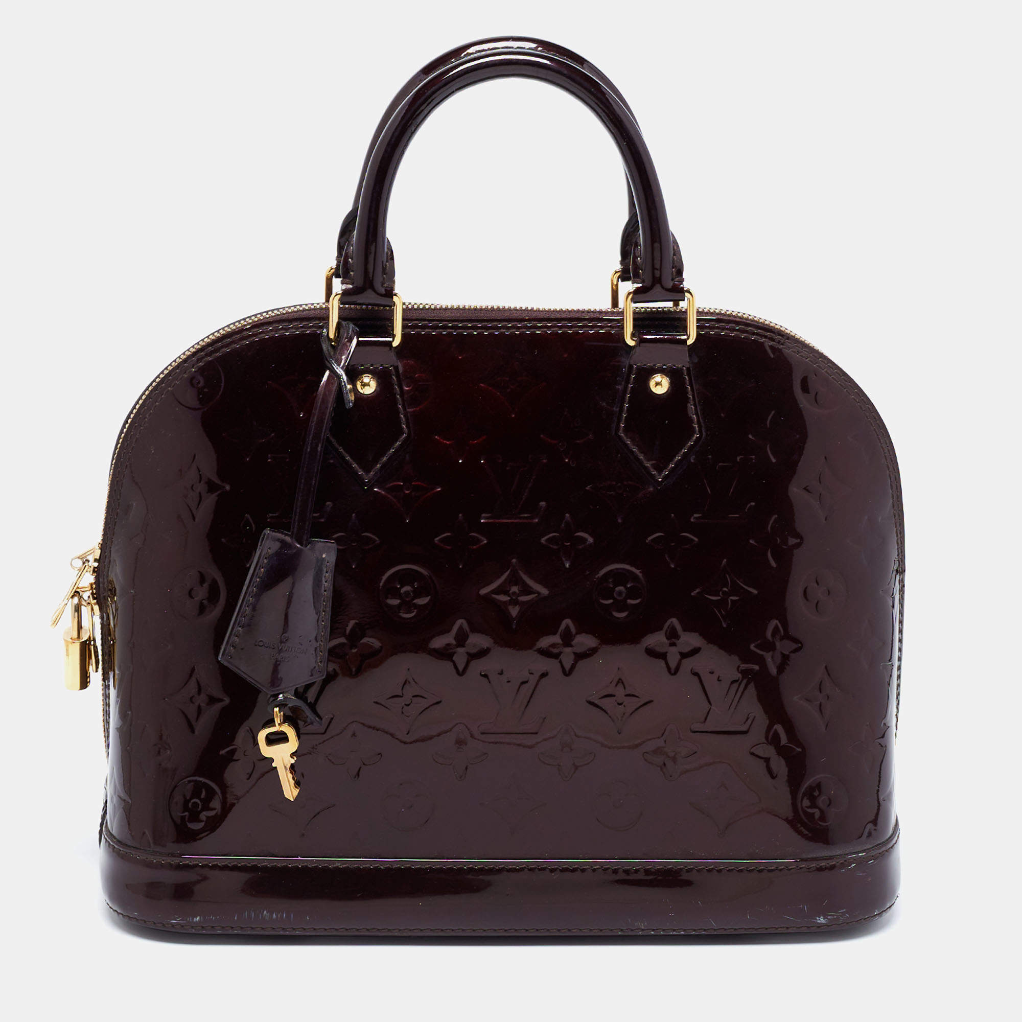 مملوكة مسبقًا حقيبة لوي فيتون ألما جلد لامع مونوغرامي عنابي متوسطة