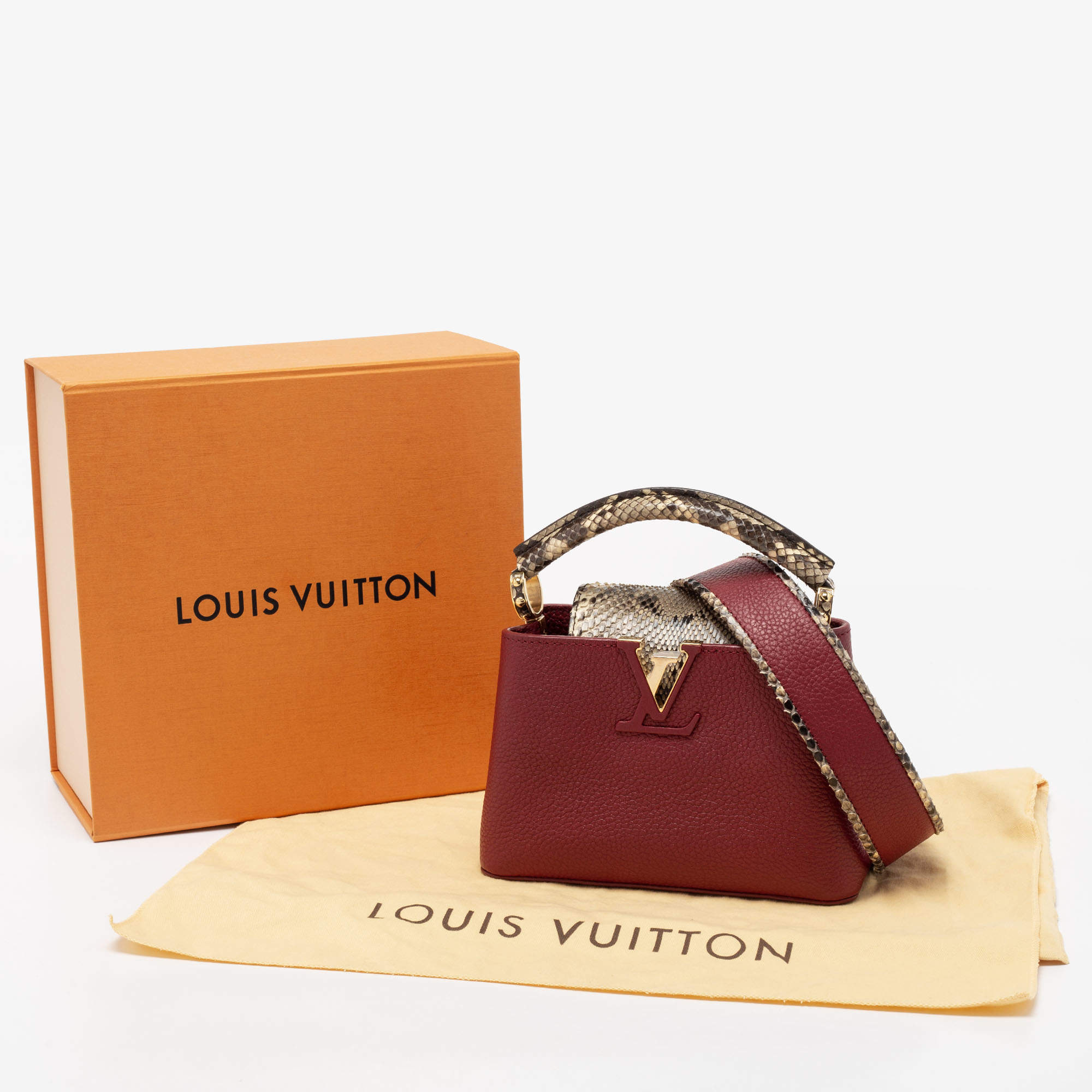 Louis Vuitton Kakhi Leather & Python Capucines MM ○ Labellov ○ Buy and Sell  Authentic Luxury