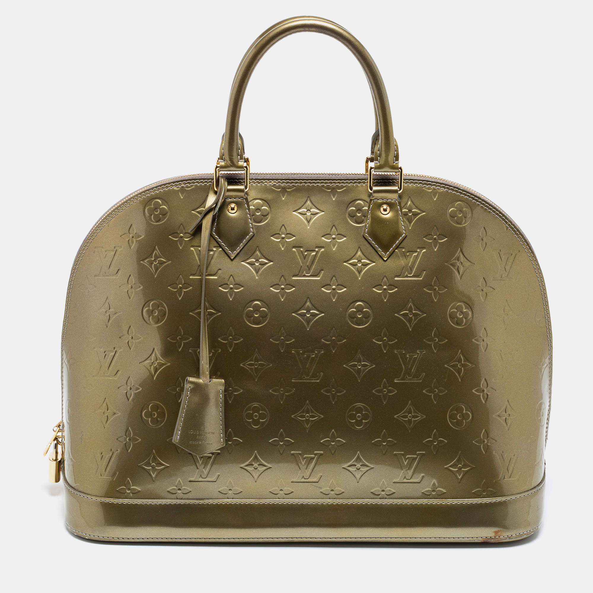 Pre Owned Louis Vuitton Vert Olive Monogram Vernis Leather Alma GM Bag