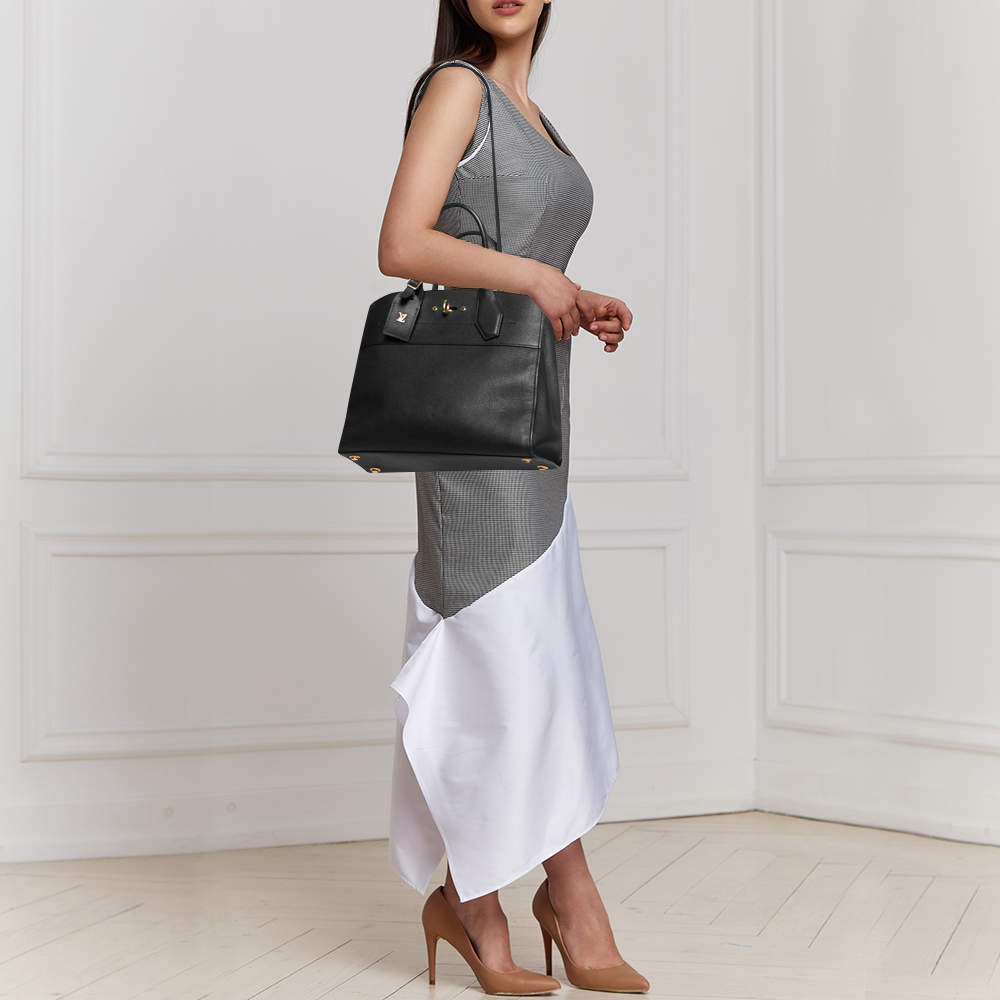 Louis Vuitton City Steamer Handbag Tribal Print Leather MM Black