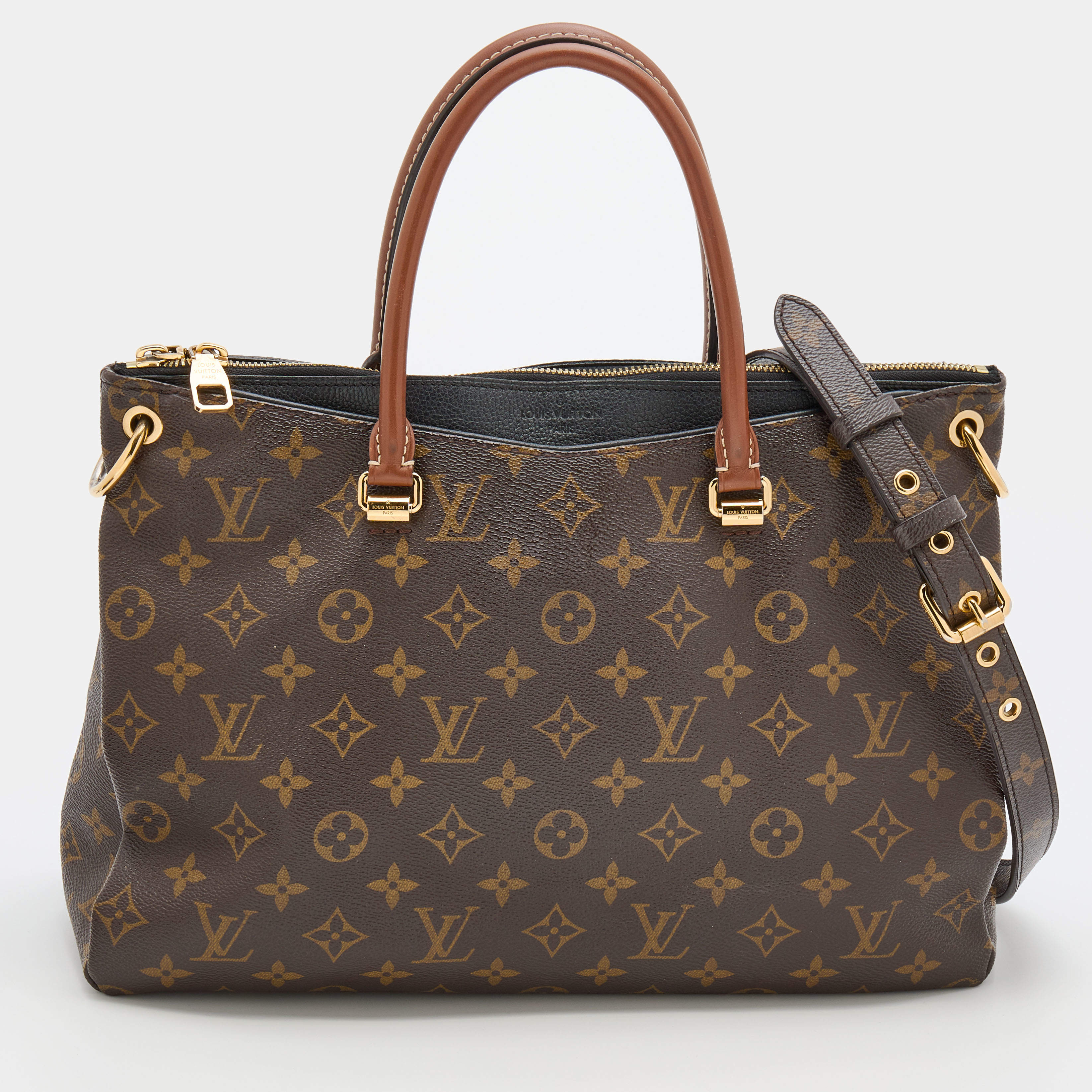 Pre Owned Louis Vuitton Black/Brown Monogram Canvas Pallas MM Bag