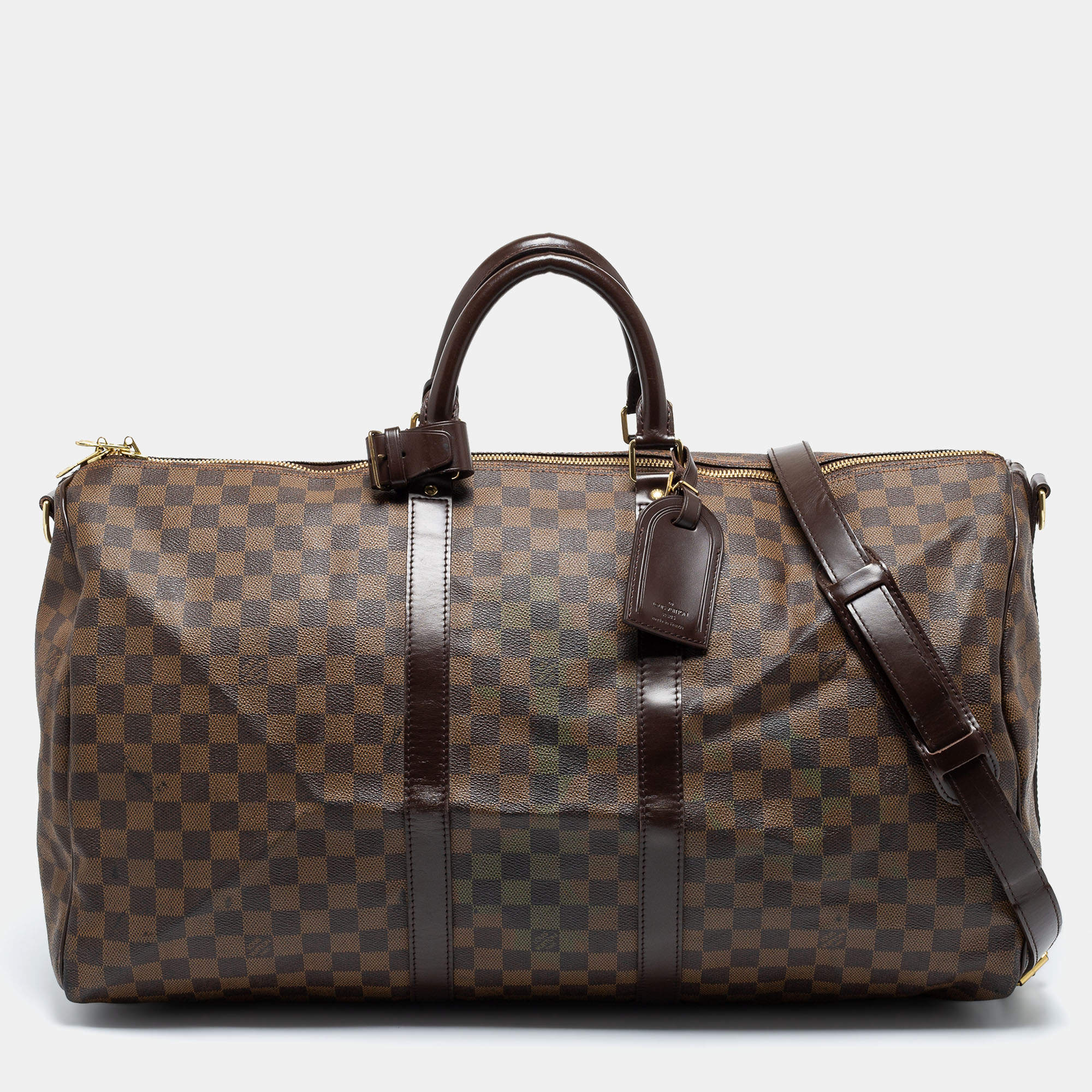 Pre Owned Louis Vuitton Damier Ebene Canvas Keepall Bandouliere 55 Bag