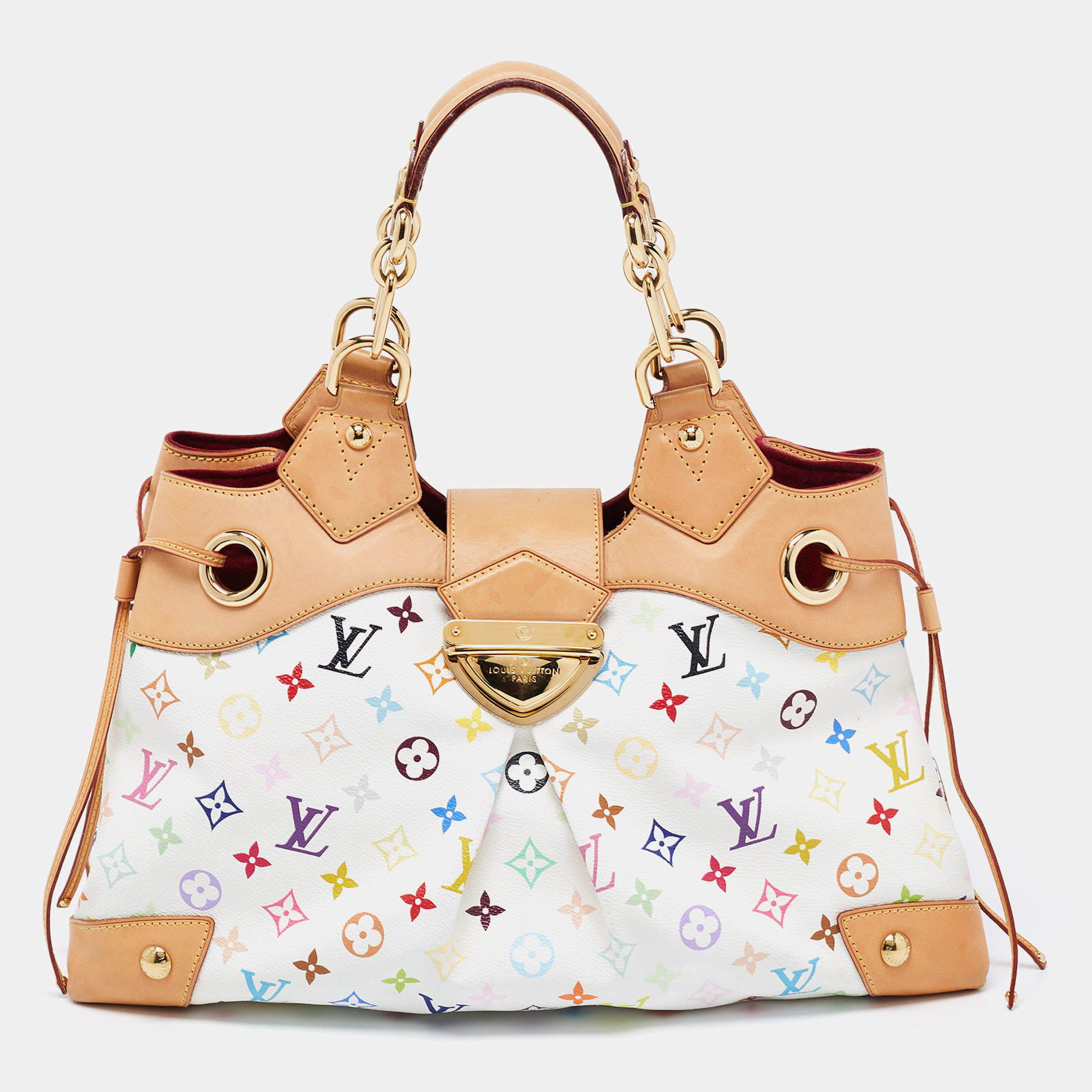 Pre Owned Louis Vuitton White Multicolore Monogram Canvas Ursula Bag