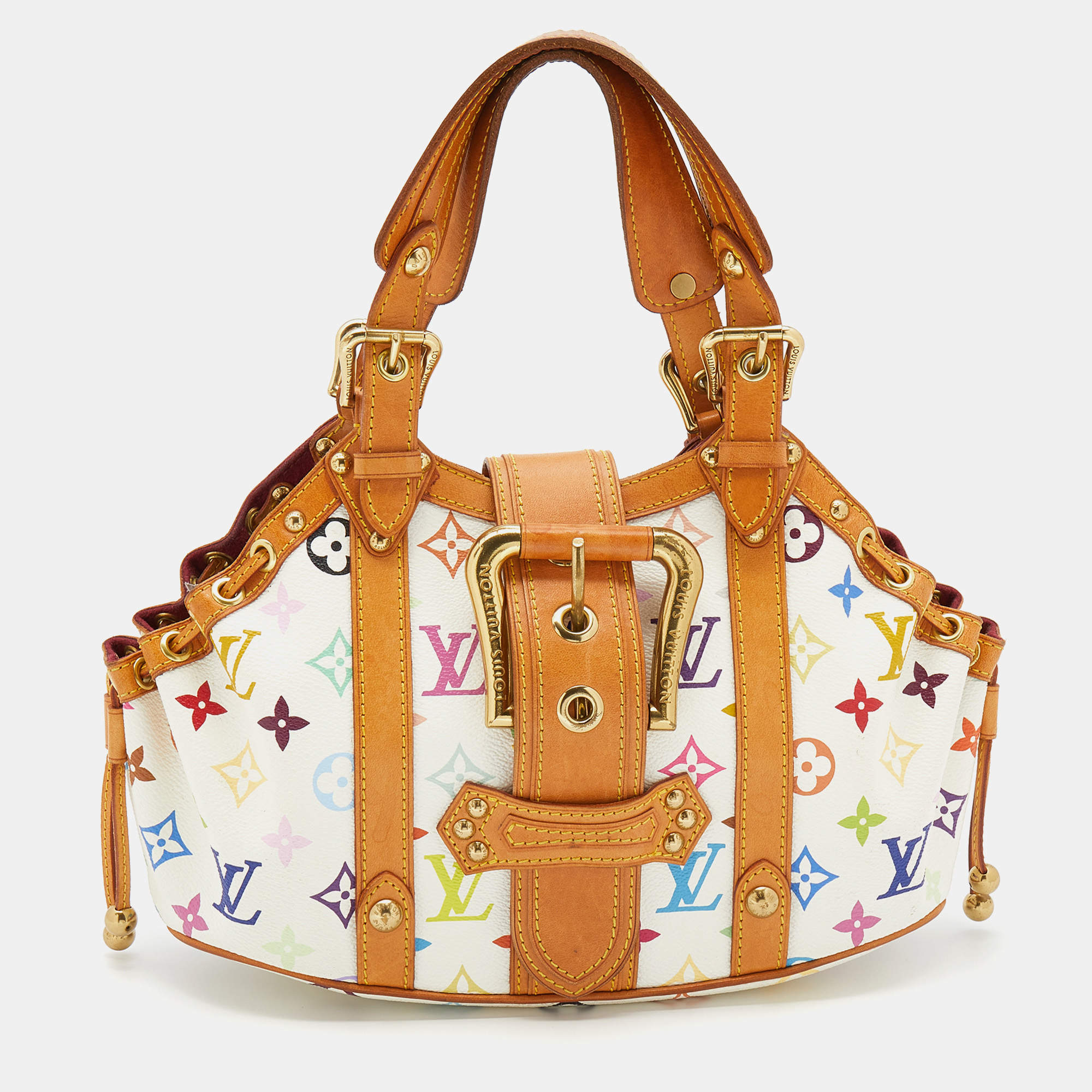 Pre Owned Louis Vuitton White Multicolore Monogram Canvas Theda GM Bag