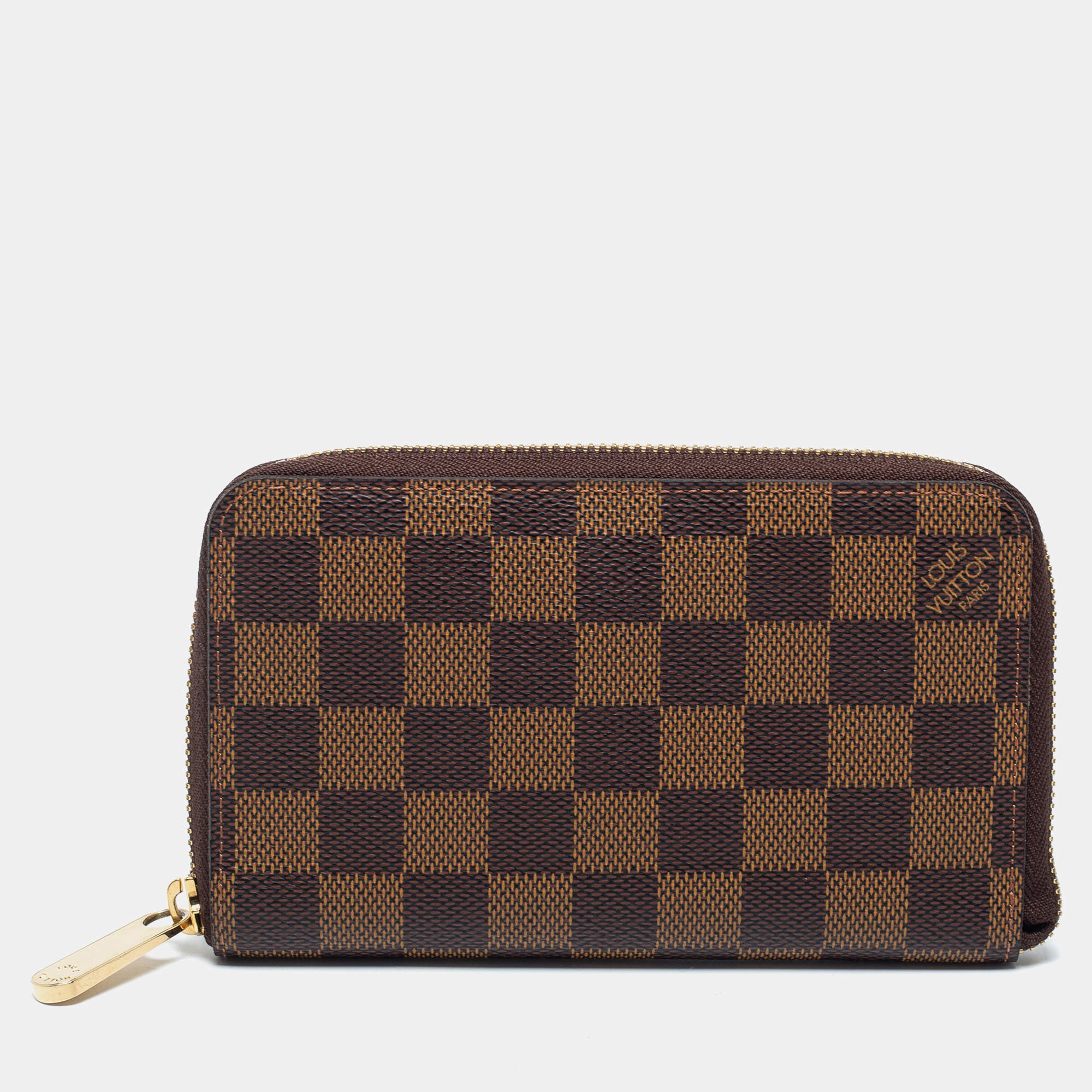 Pre Owned Louis Vuitton Damier Ebene Canvas Zippy Compact Wallet