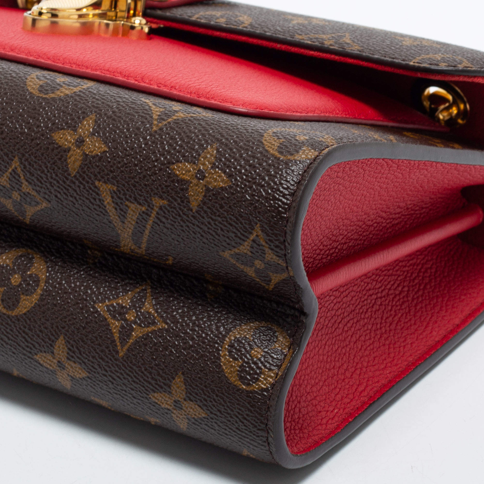 Louis Vuitton Brown/Red Leather and Monogram Canvas Double V Bag at 1stDibs