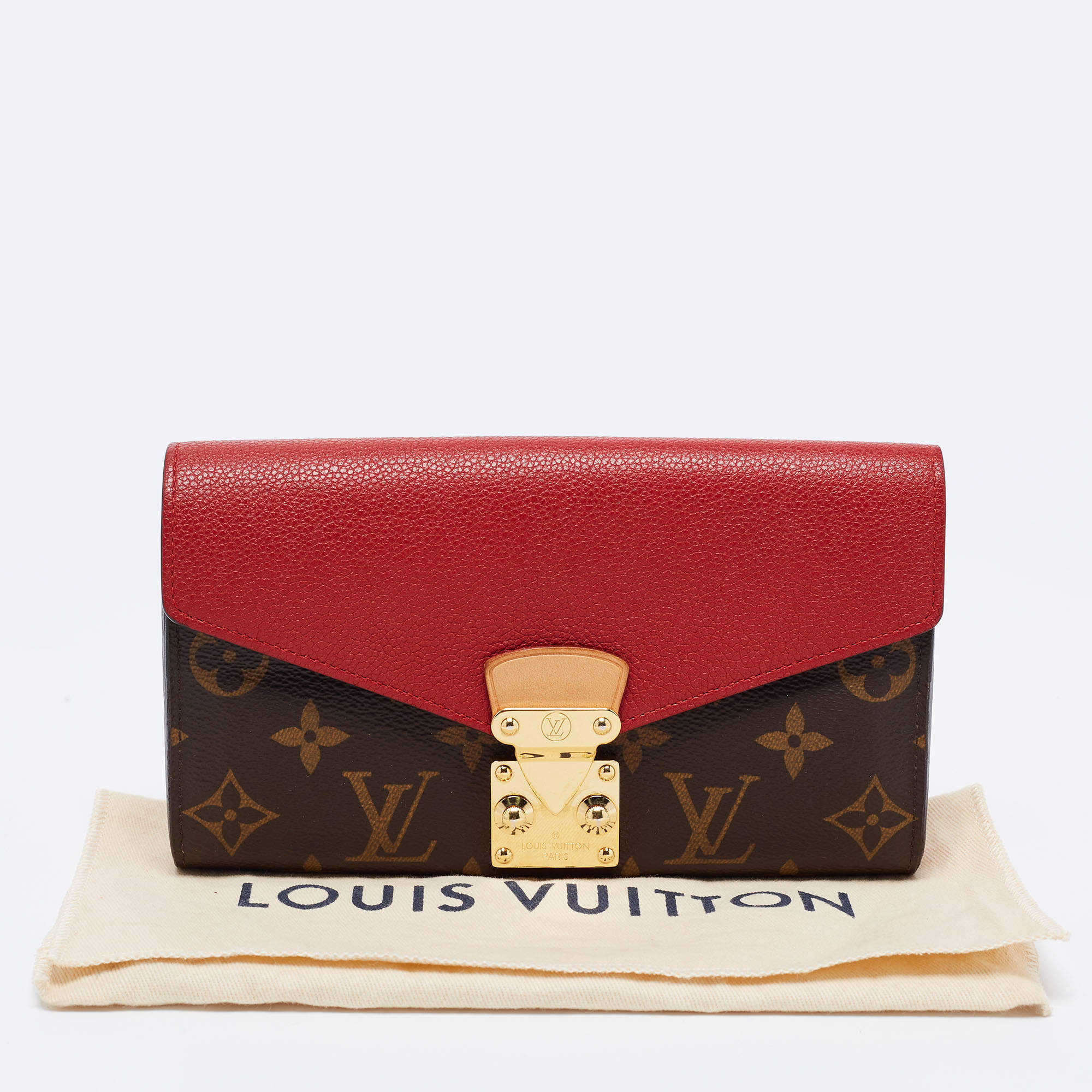 Louis Vuitton Monogram Canvas Red Brown Pallas MM Bag Cerise