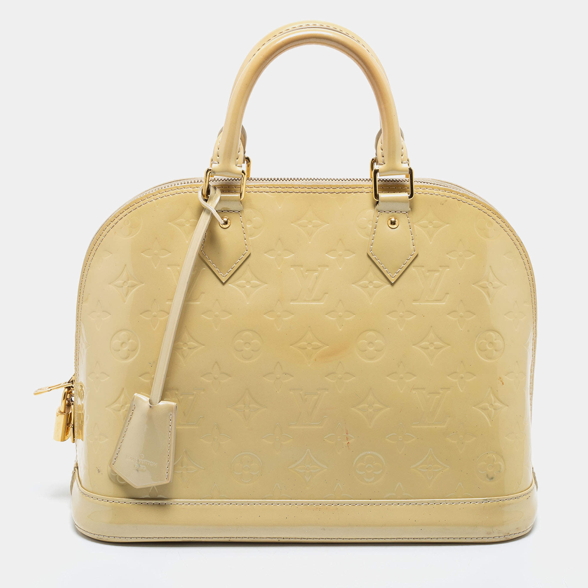Pre Owned Louis Vuitton Blanc Corail Monogram Vernis Alma PM Bag
