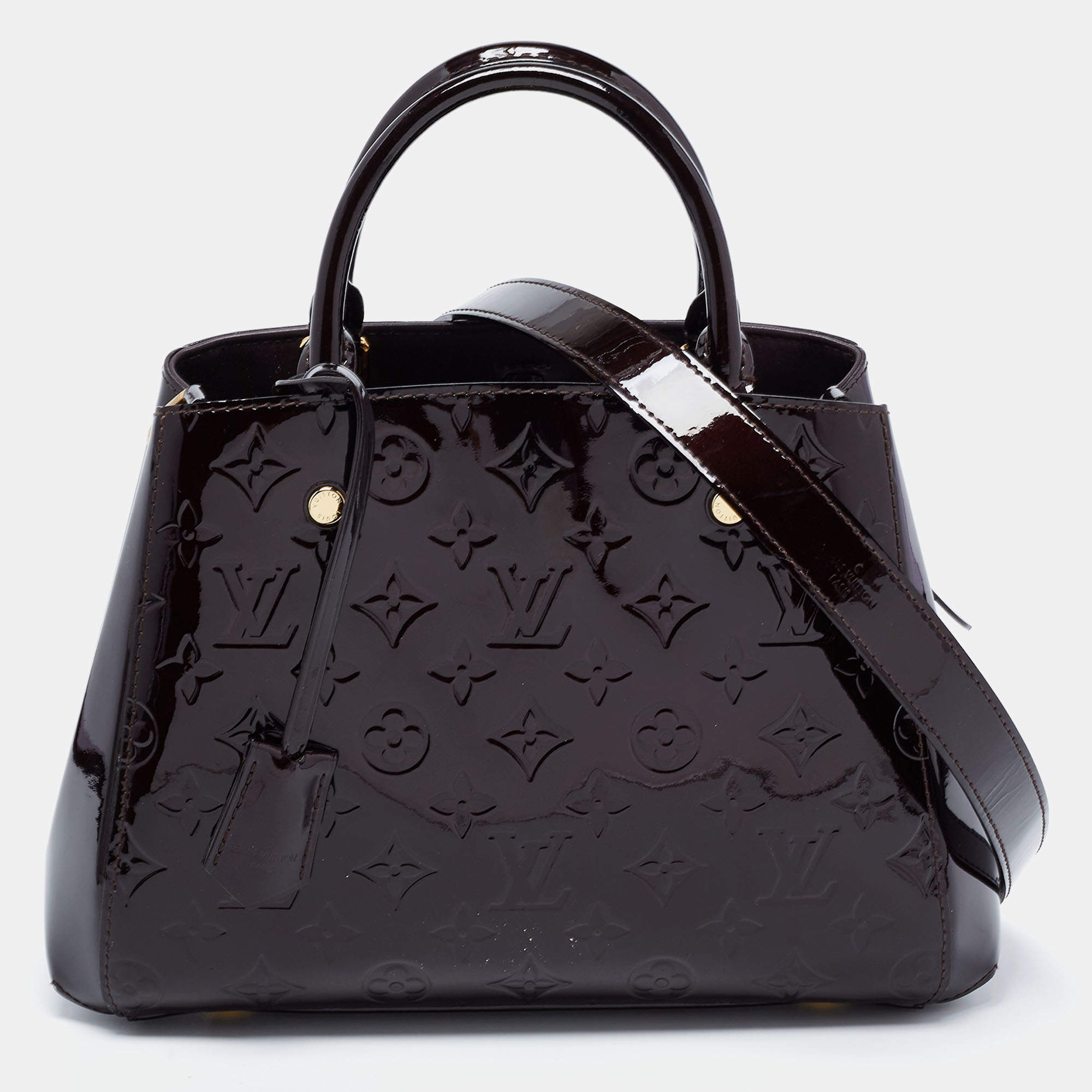 Pre Owned Louis Vuitton Amarante Monogram Vernis Montaigne BB Bag