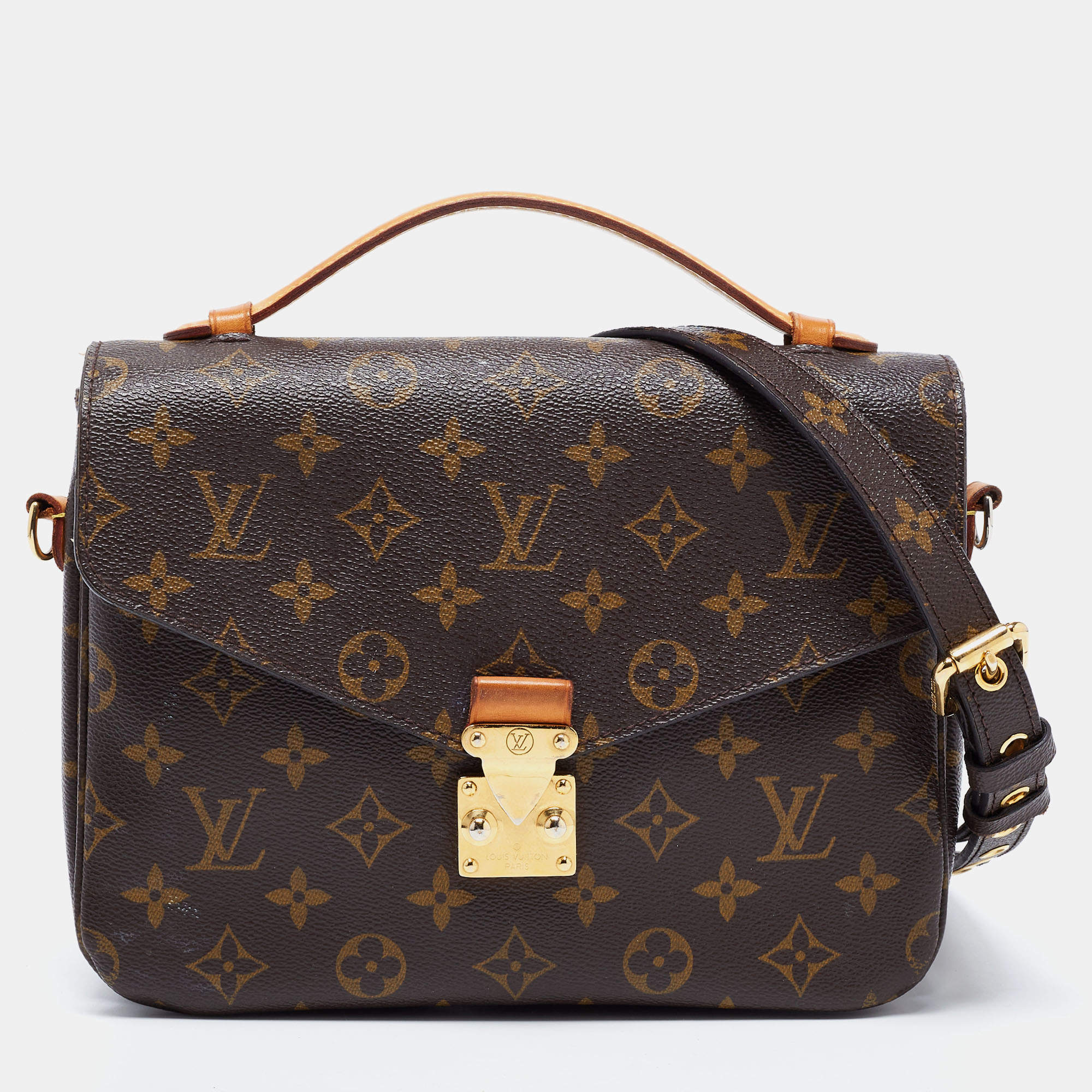 Pre Owned Louis Vuitton Brown Monogram Canvas and Leather  Pochette Metis Bag