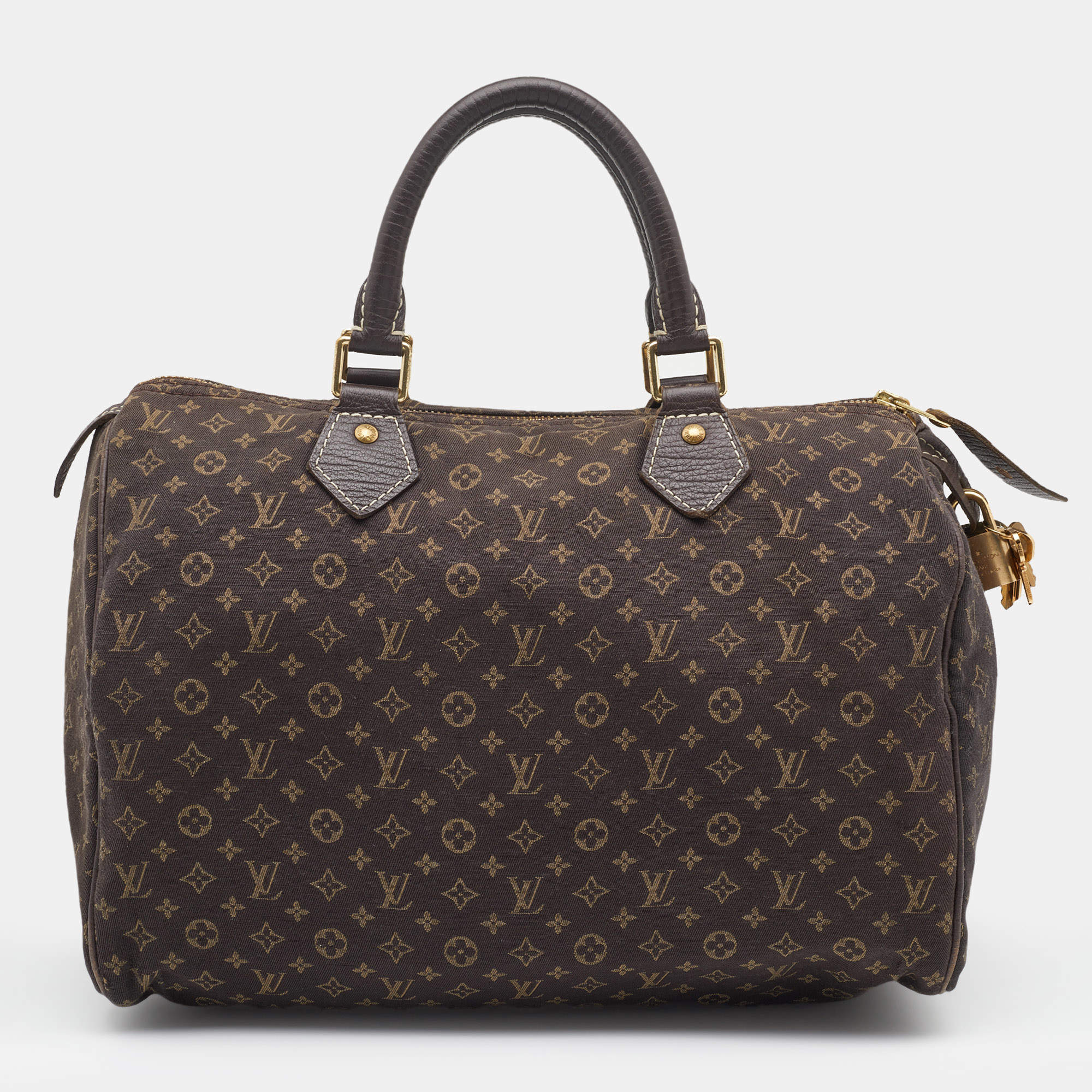 Pre Owned Louis Vuitton Fusain Monogram Mini Lin Canvas Speedy 30 Bag