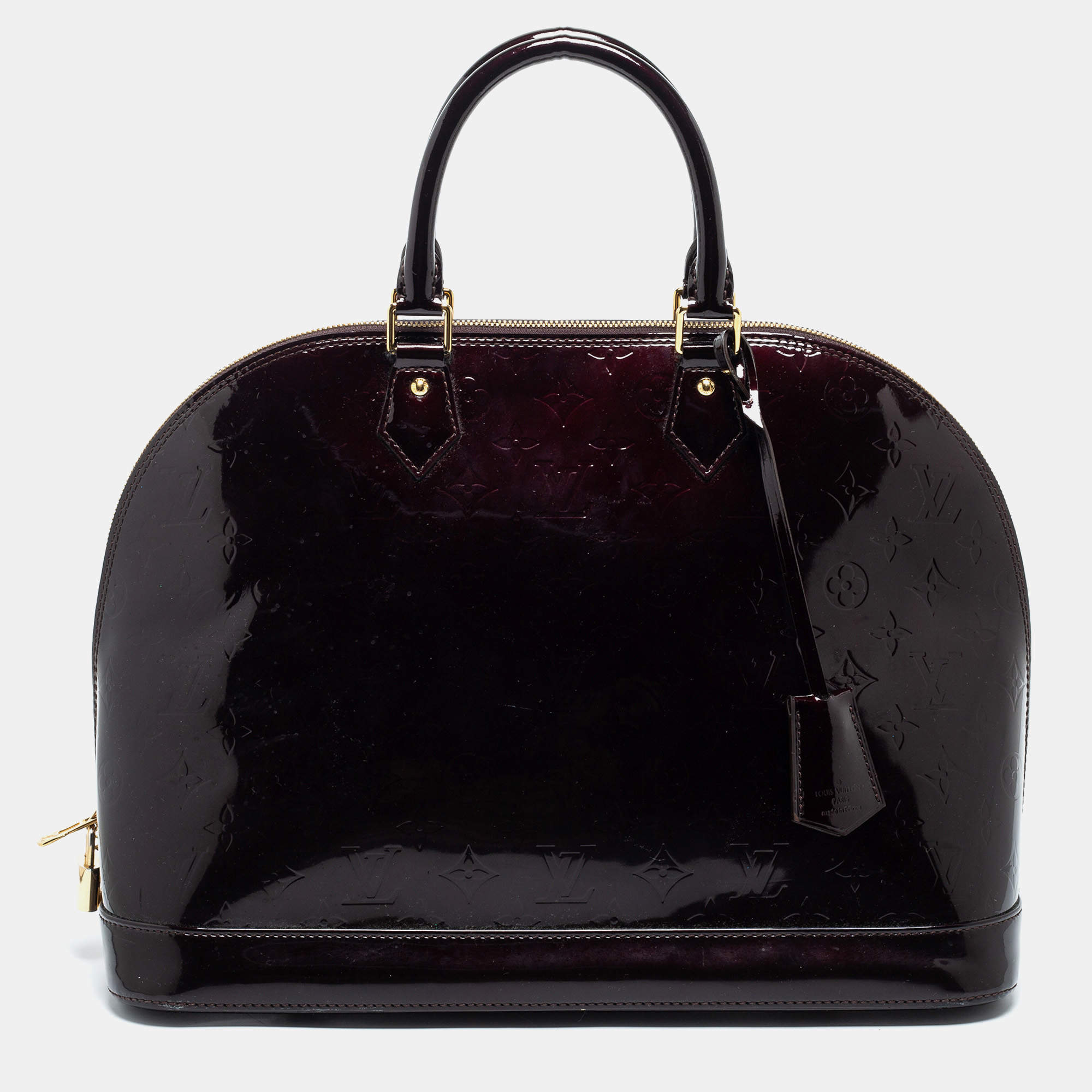 Pre Owned Louis Vuitton Terre D'Ombre Monogram Vernis Alma GM Bag