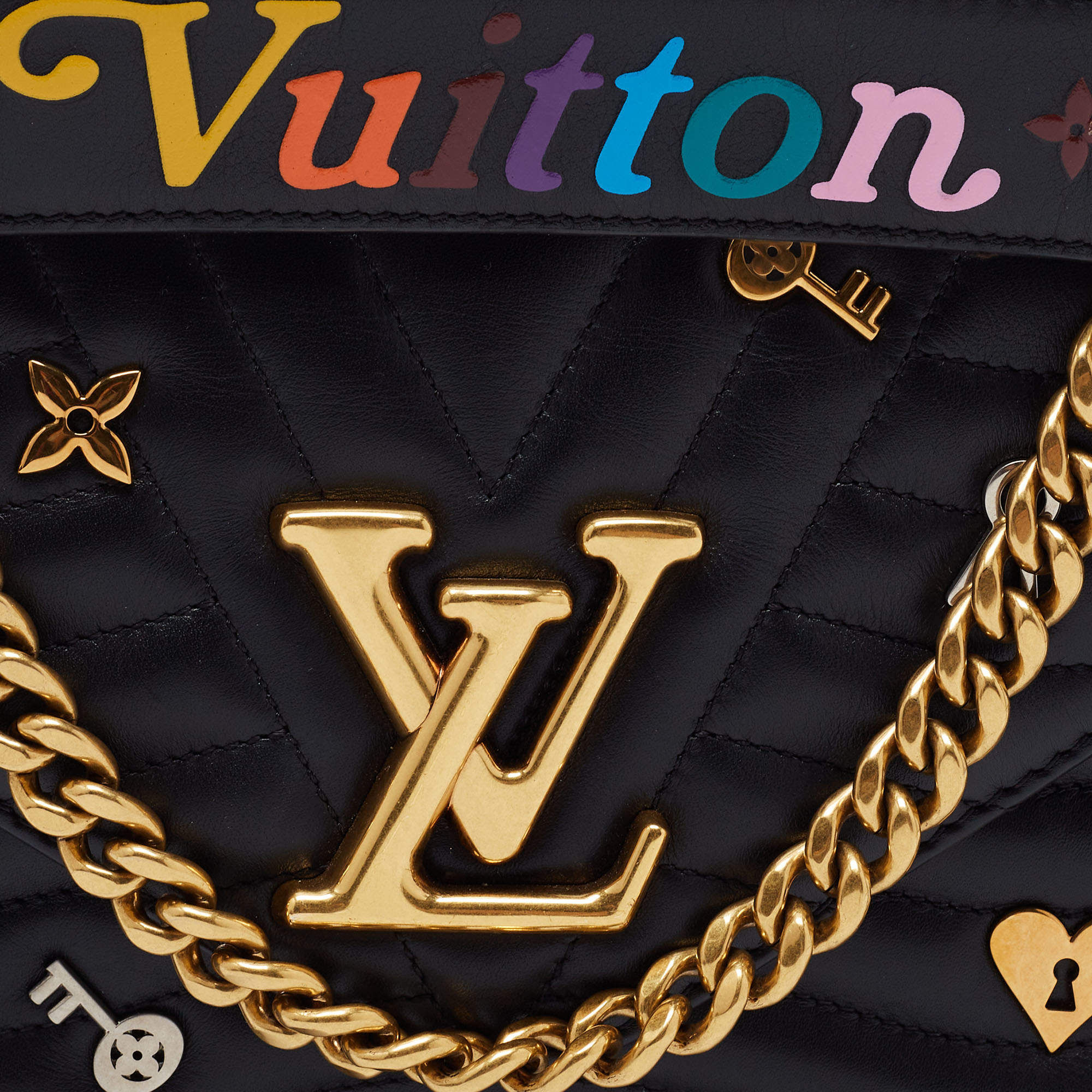 Louis Vuitton Black Leather New Wave Love Lock Chain MM Bag Louis