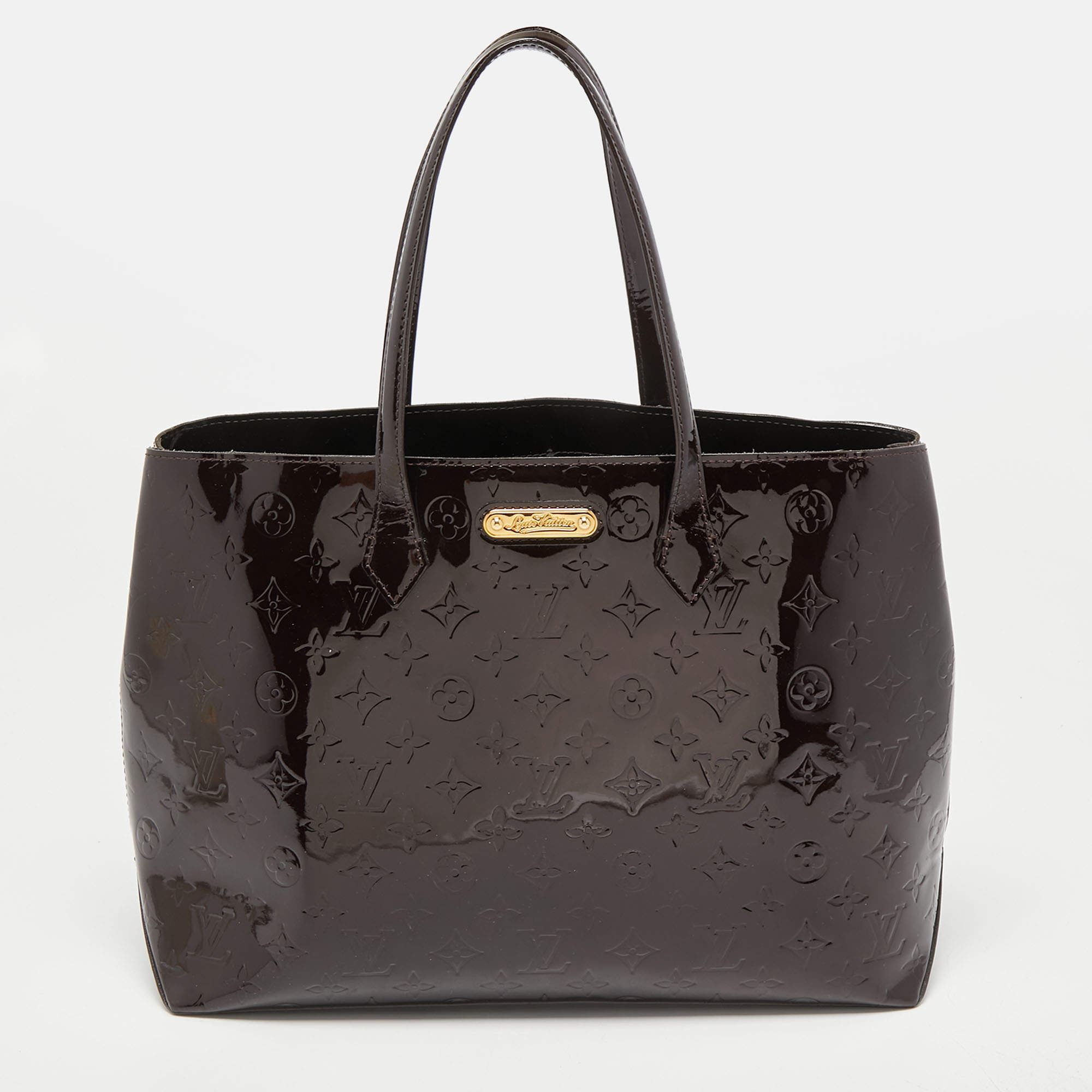 Pre Owned Louis Vuitton Amarante Monogram Vernis Wilshire MM Bag