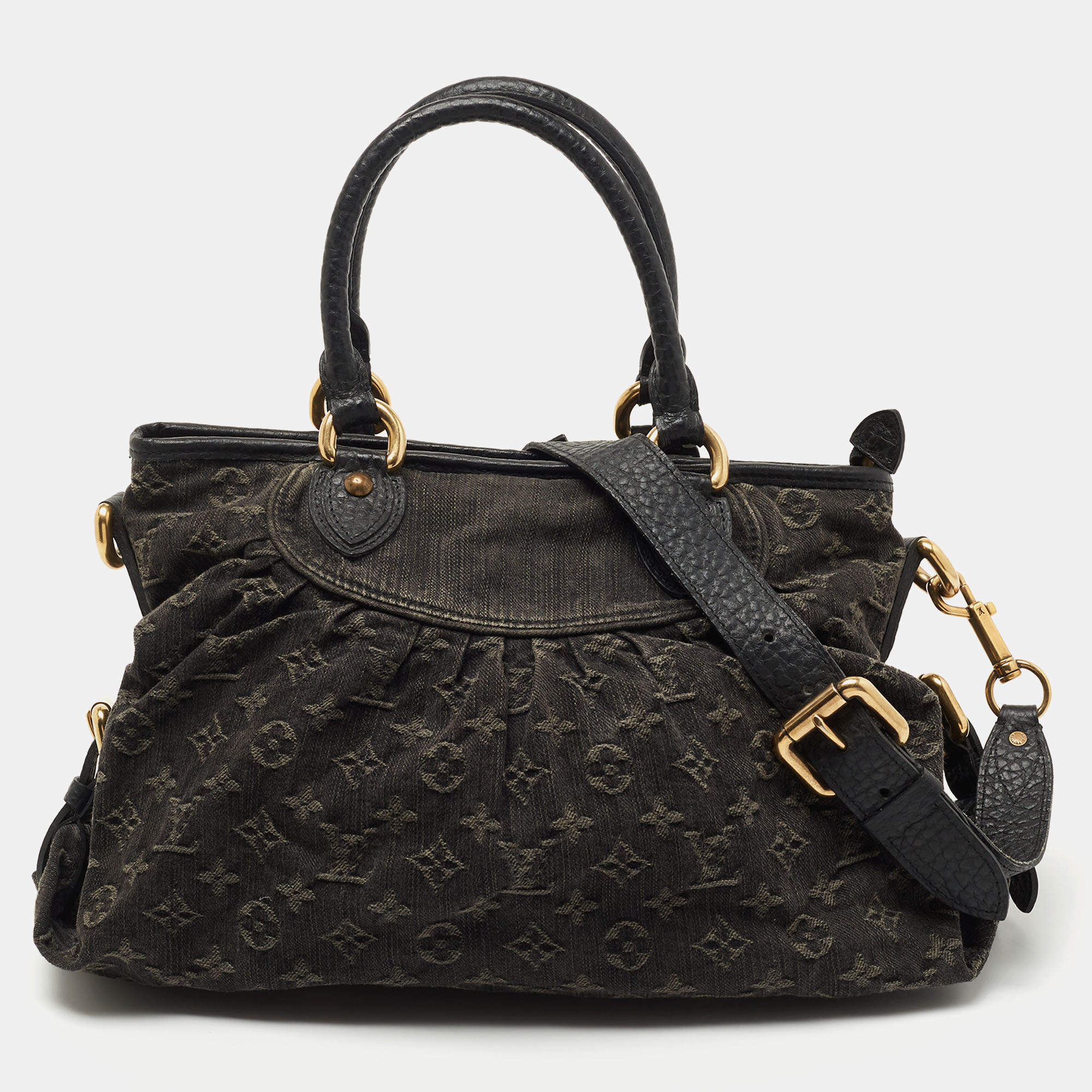 Pre Owned Louis Vuitton Black Monogram Denim Neo Cabby MM Bag