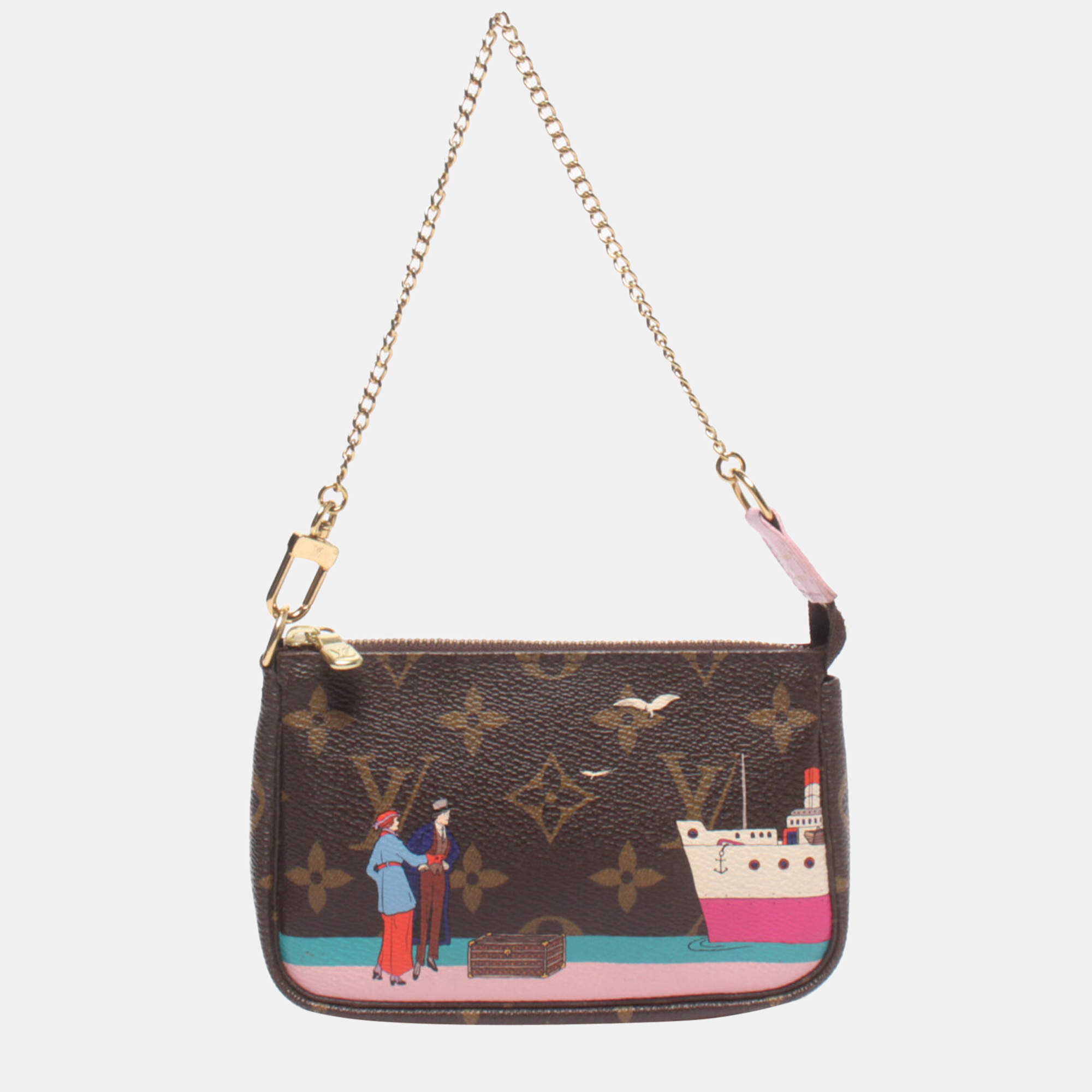 Pre Owned Louis Vuitton Brown Canvas Monogram Transatlantic Christmas Mini Pochette Accessoires Clutch Bag 