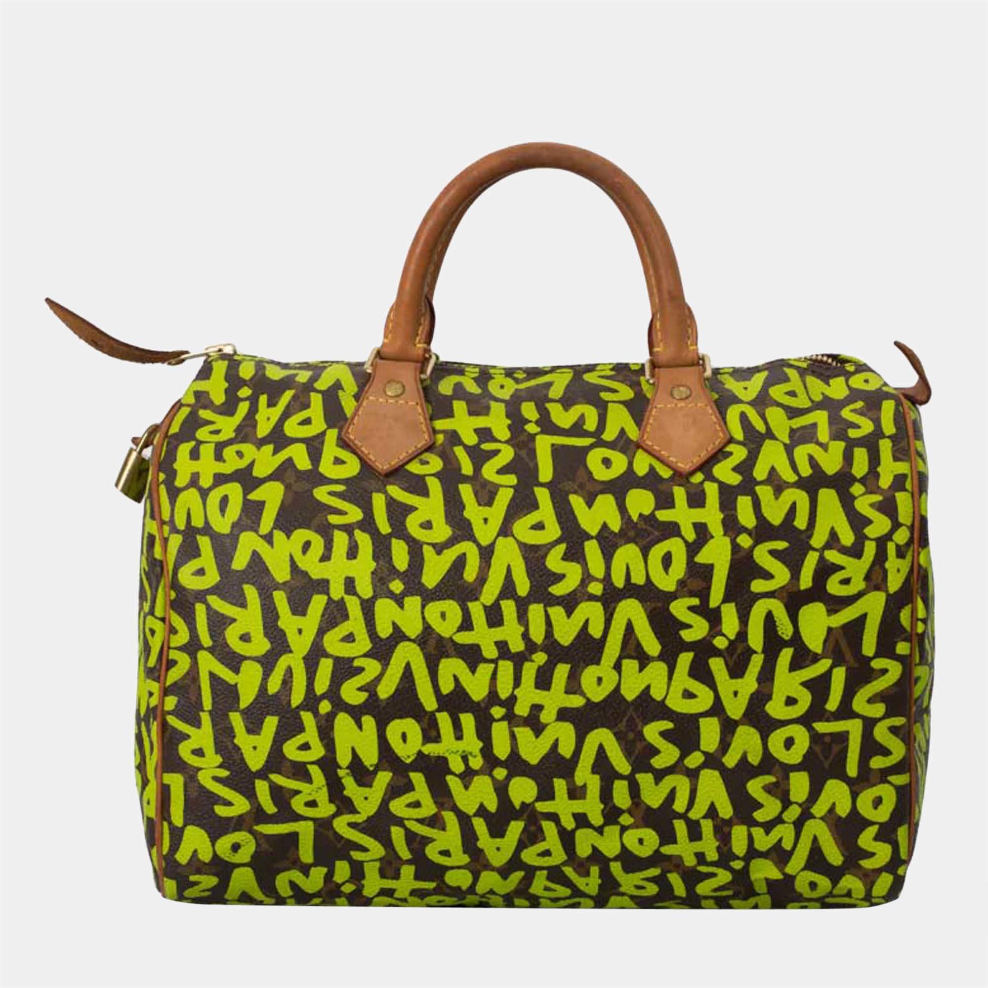 Louis Vuitton Speedy - Edition Graffiti Handbag in Green Monogram Canvas