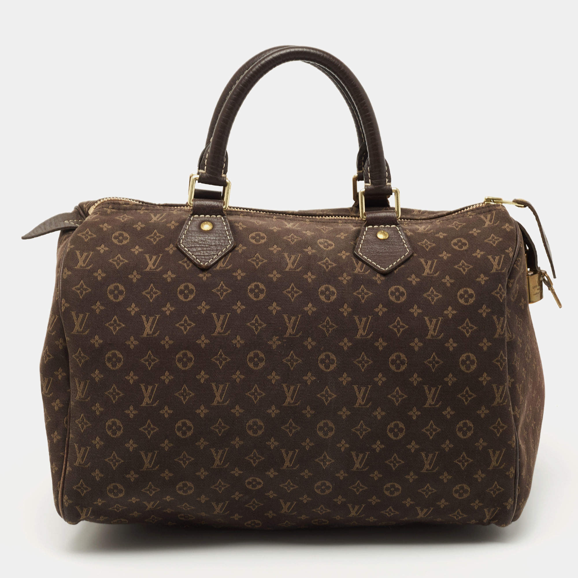 Pre Owned Louis Vuitton Fusain Monogram Mini Lin Canvas Speedy 30 Bag