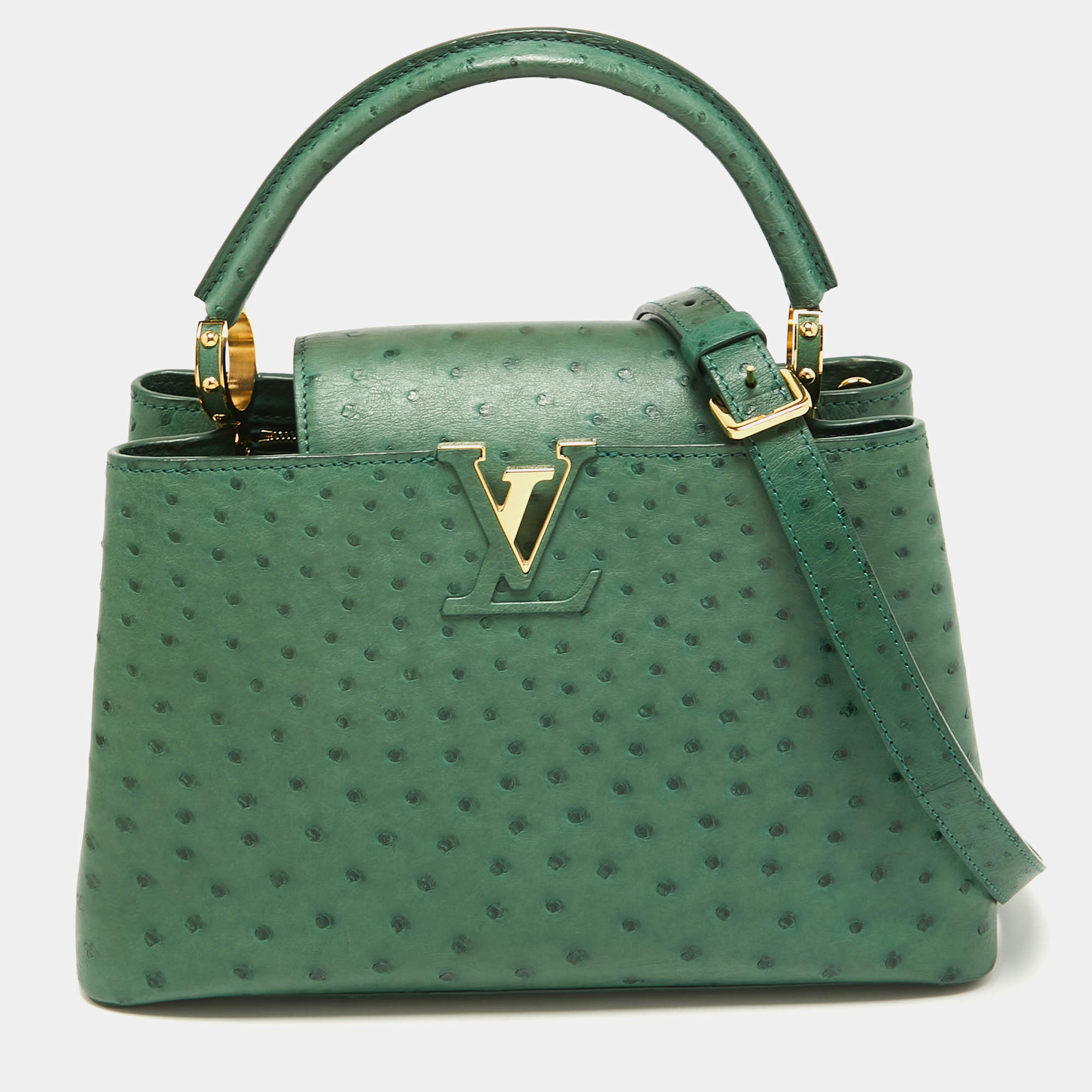 Louis Vuitton Capucines PM Black Ostrich Leather Crossbody Handbag