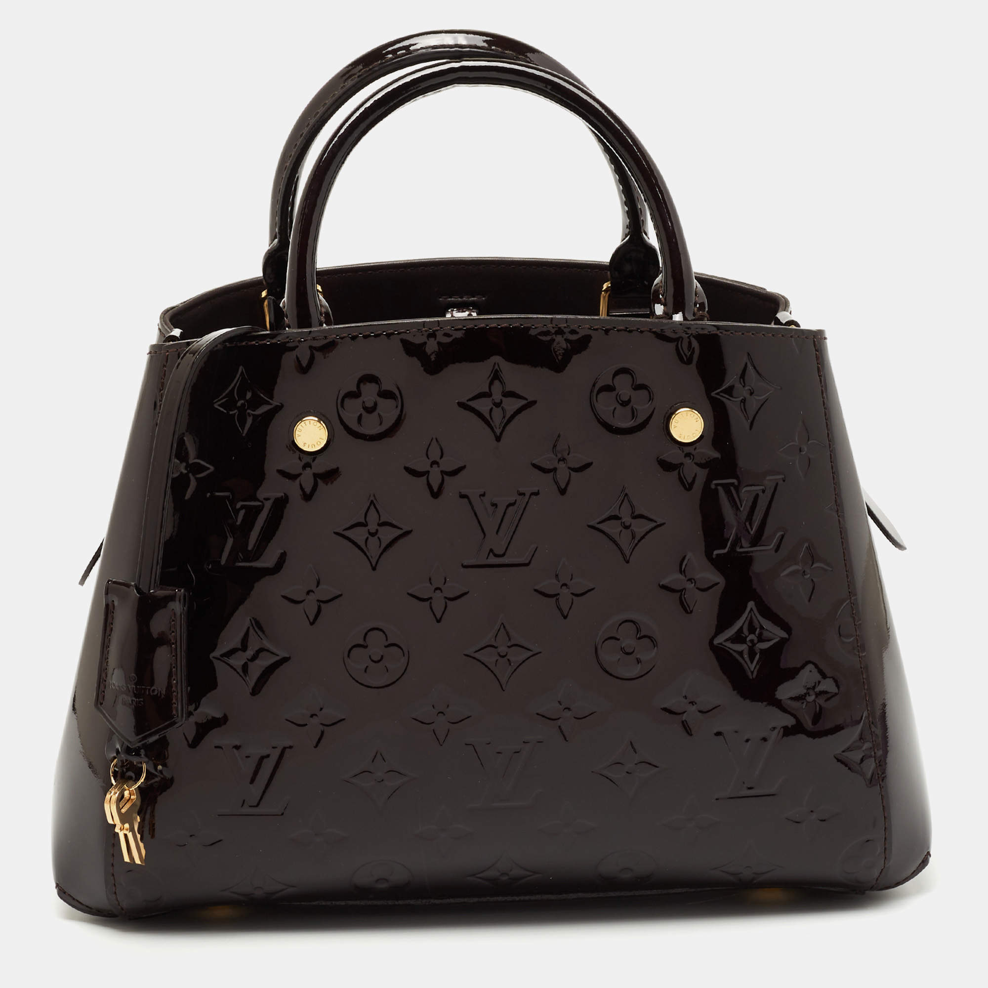 Pre Owned Louis Vuitton Amarante Monogram Vernis Montaigne BB Bag
