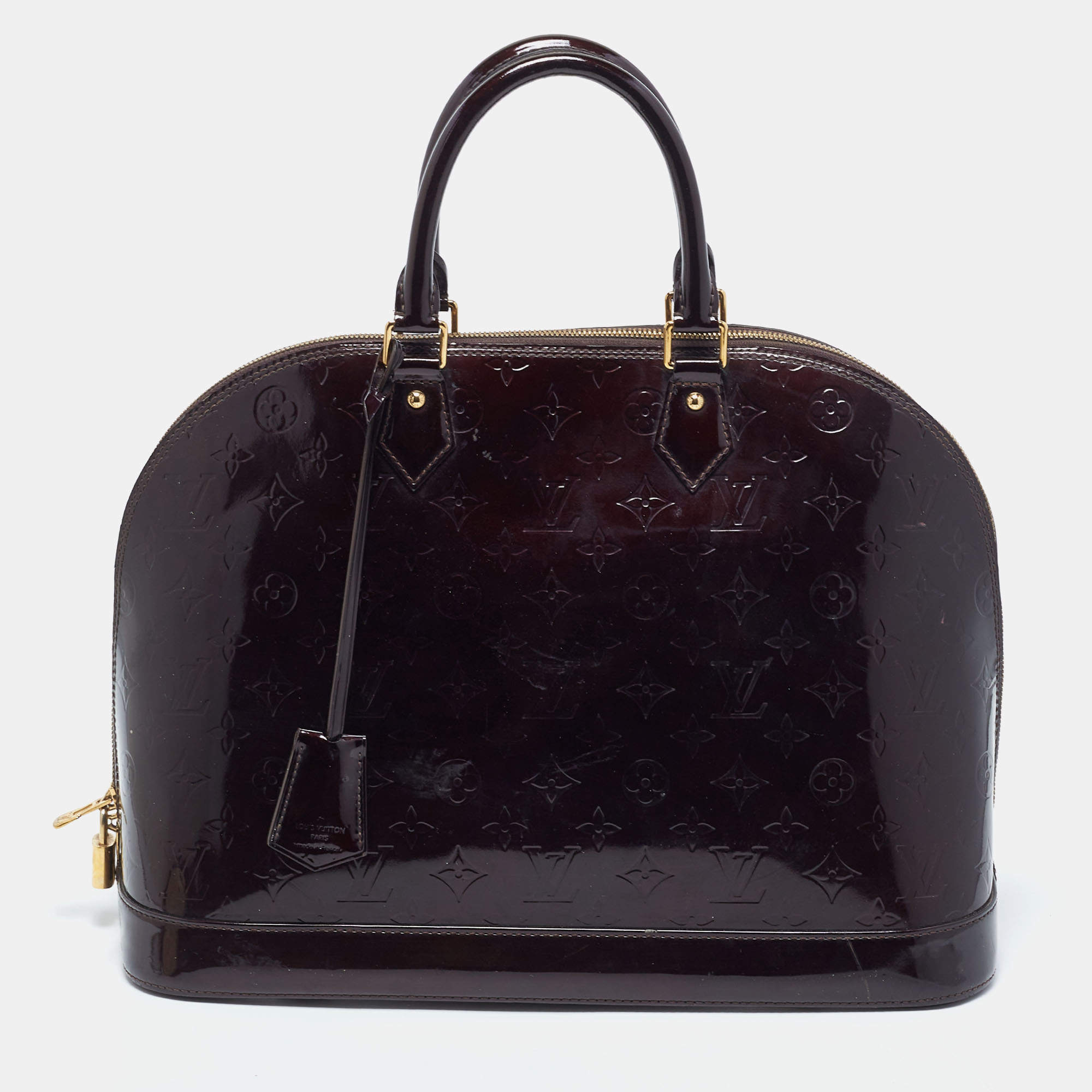 Pre Owned Louis Vuitton Amarante Monogram Vernis Alma GM Bag