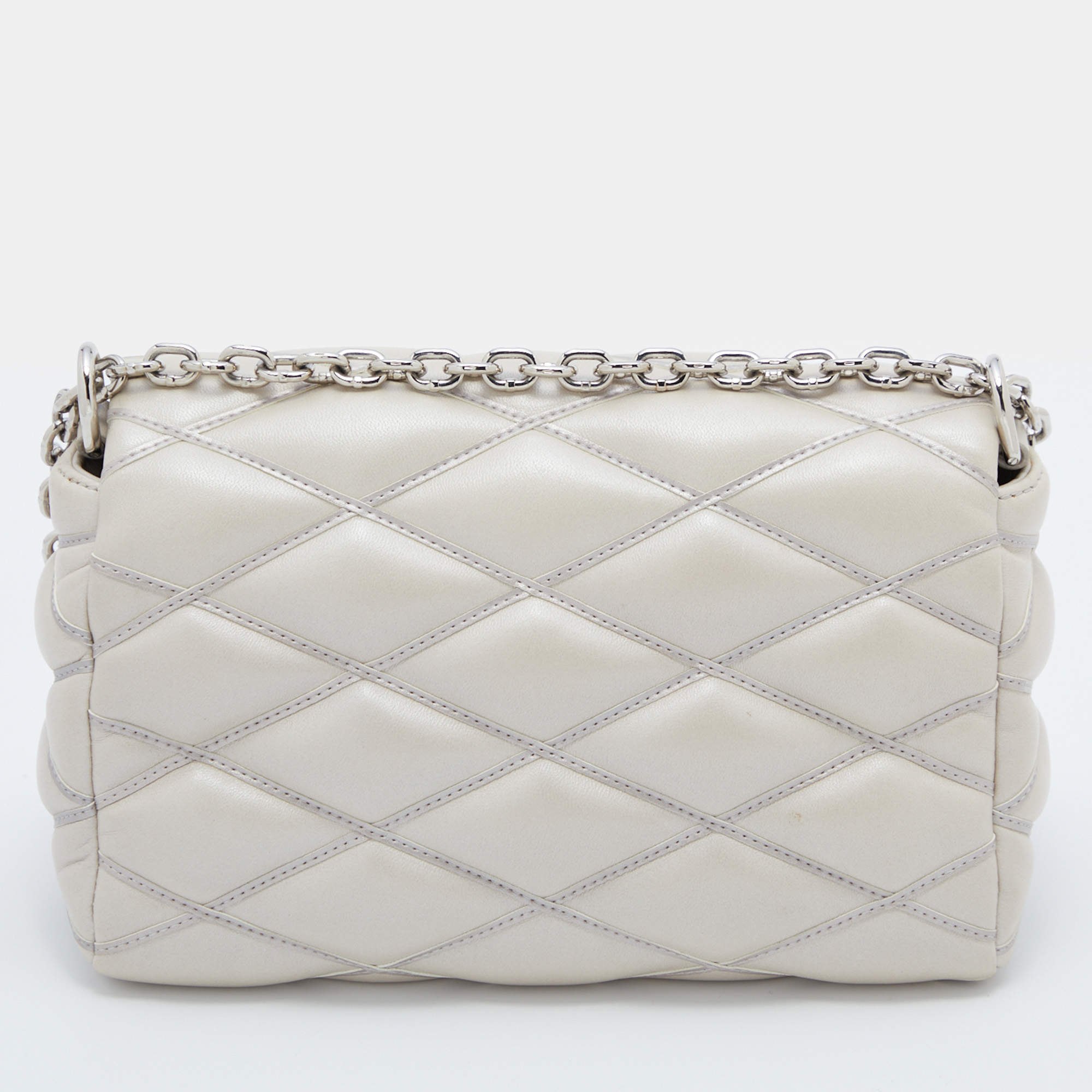 louis vuitton lambskin go-14 malletage (tr2195) mm beige color silver  hardware, with mirror & dust cover
