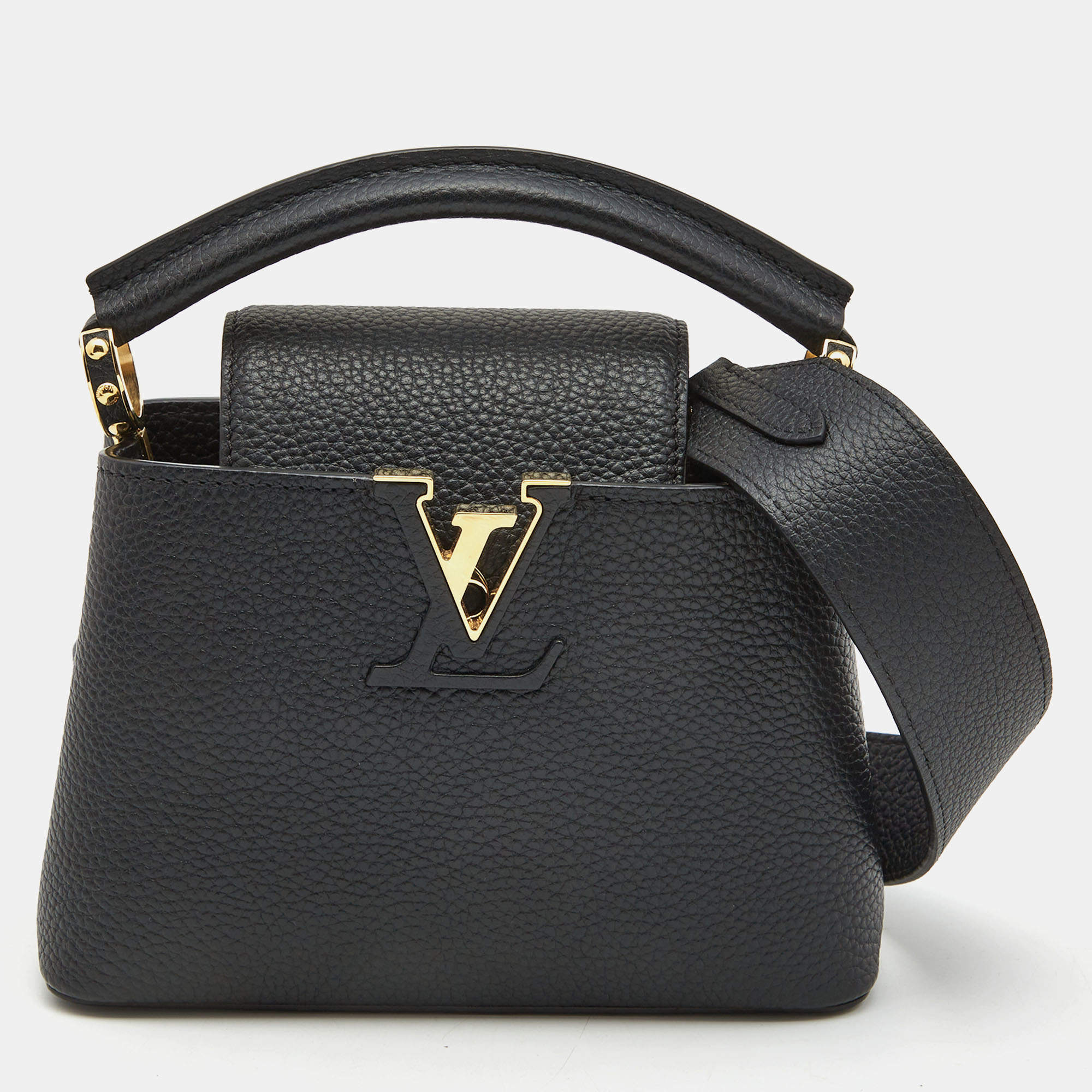 Pre Owned Louis Vuitton Black Leather Capucines Mini Bag