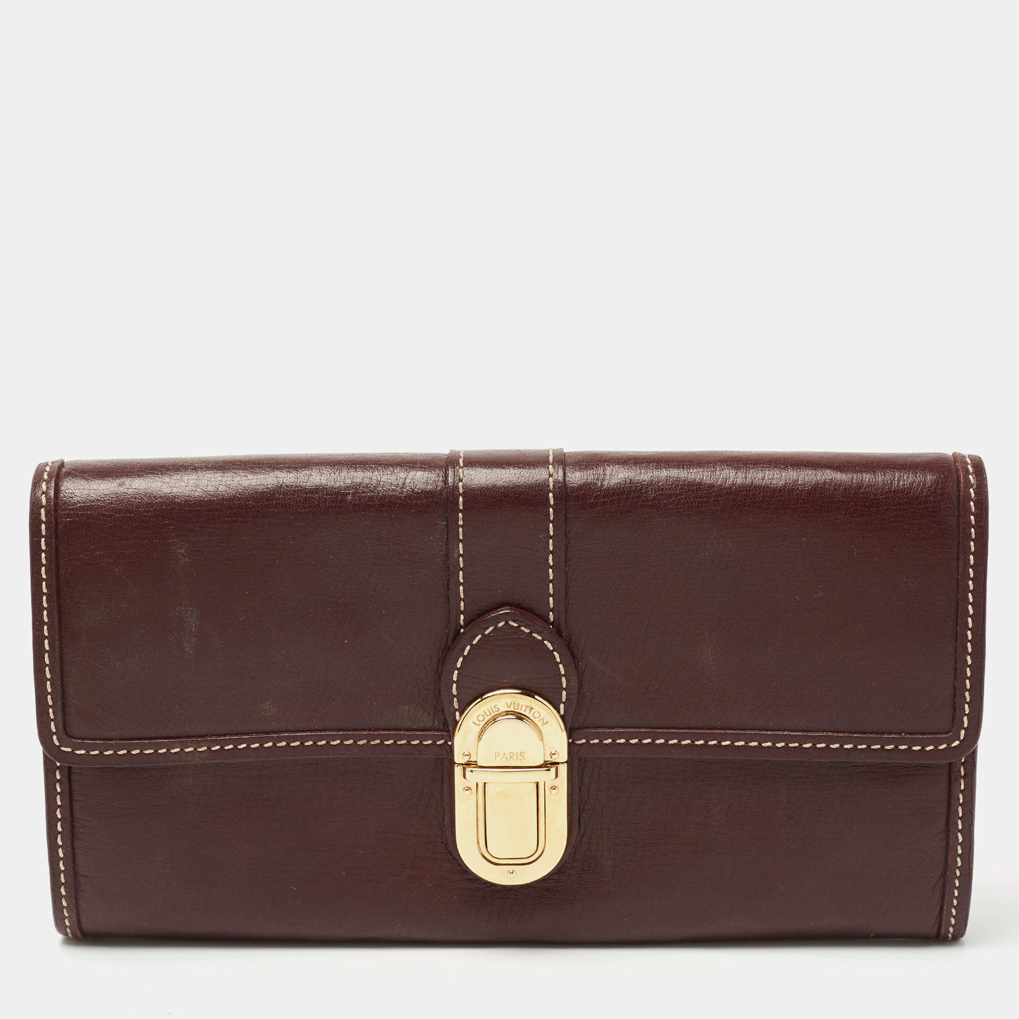 Louis Vuitton Brown Leather Pushlock Flap Continental Wallet