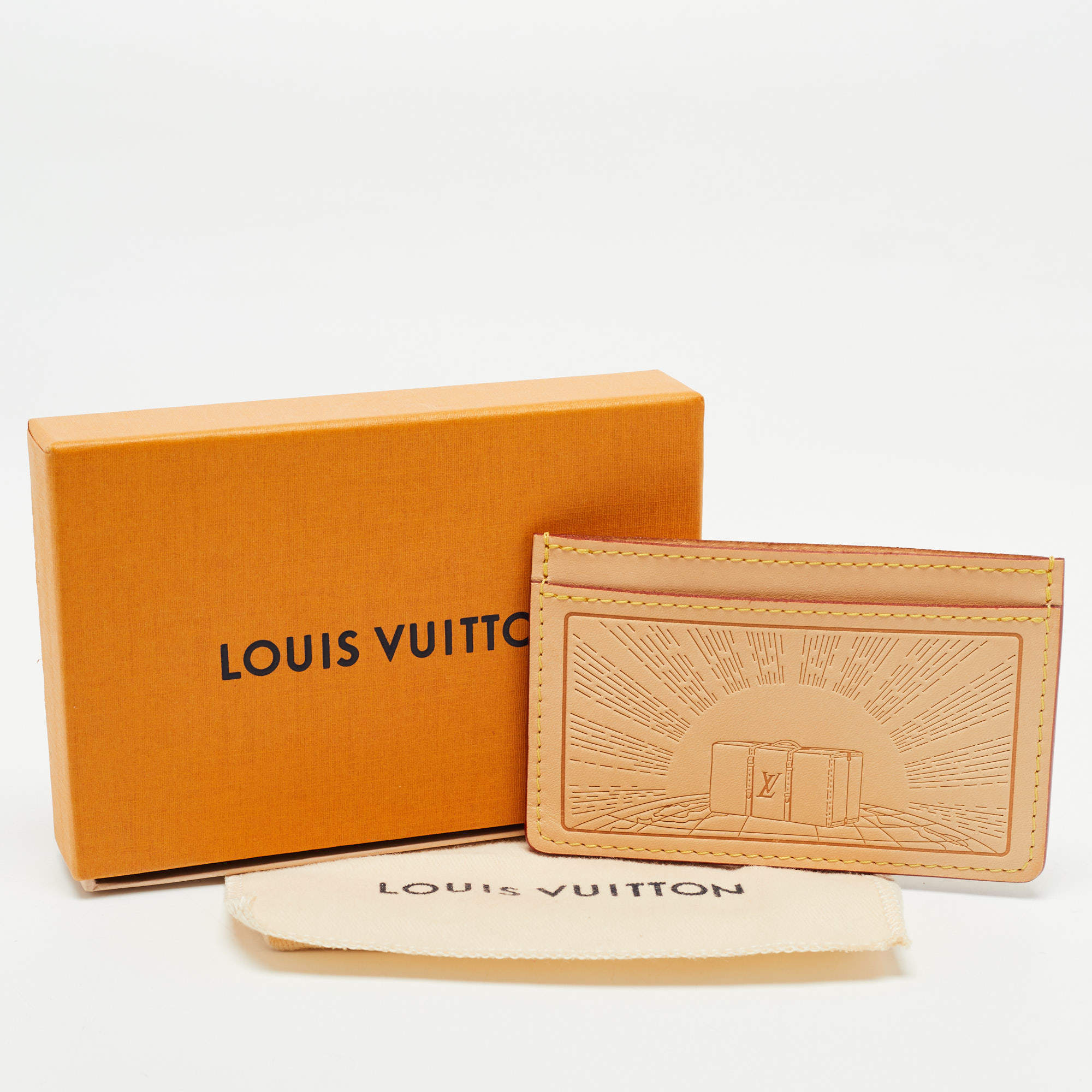 Rare Vintage Novelty Louis Vuitton Earth Trunk Vachetta Voyages Card Holder  New