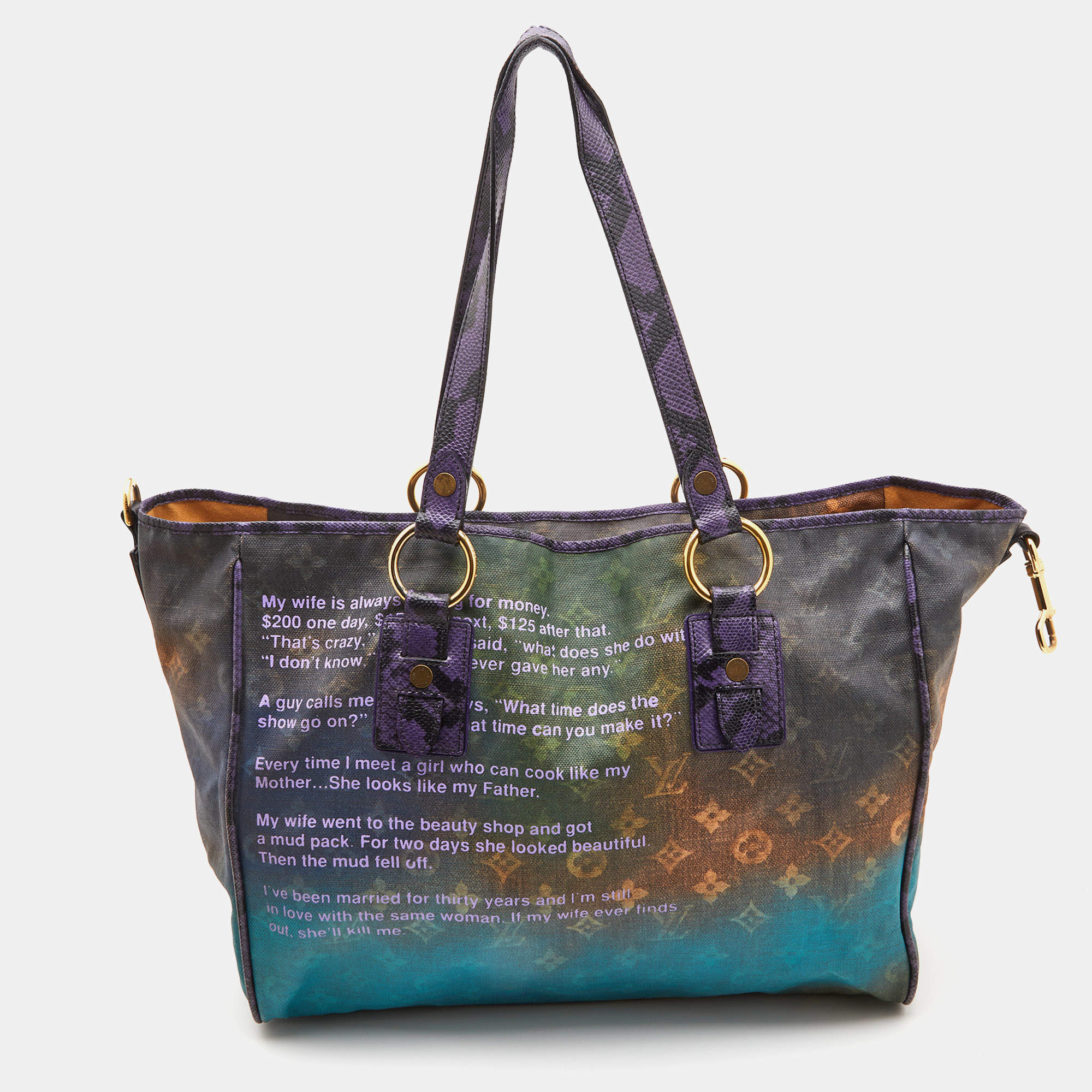 LOUIS VUITTON LV Monogram Richard Prince Heartbreak Jokes Tote Violet  Handbag