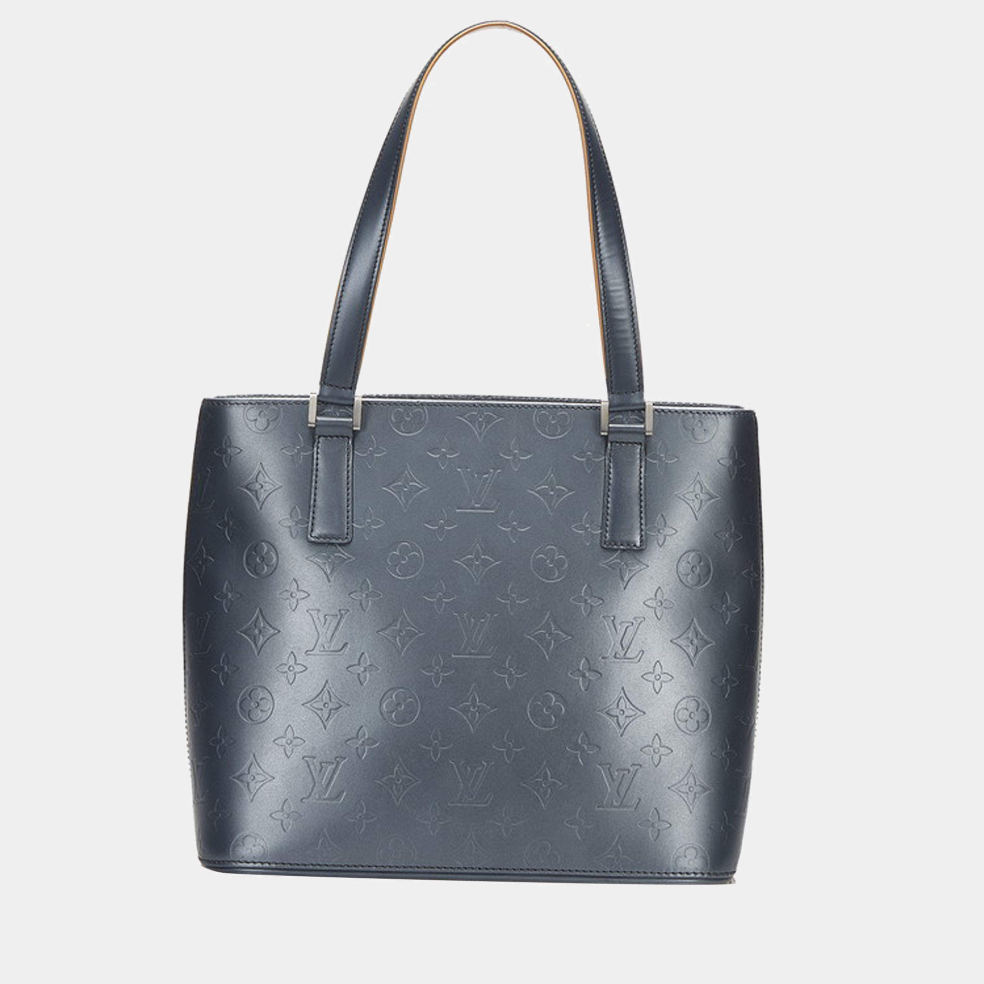 Pre Owned Louis Vuitton Blue Monogram Mat Stockton Tote Bag