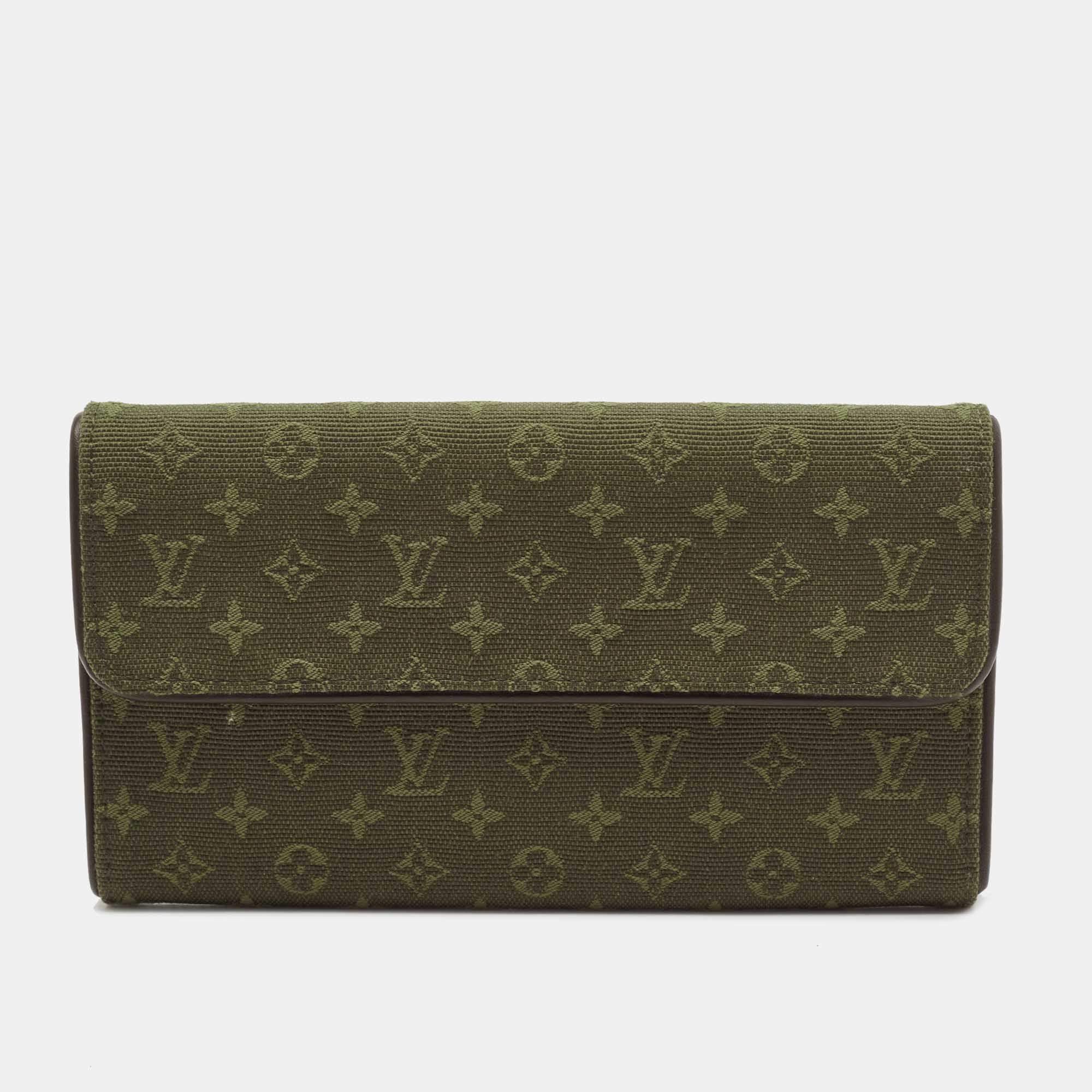 Louis Vuitton Khaki Monogram Mini Lin Canvas Compact Wallet - Yoogi's Closet
