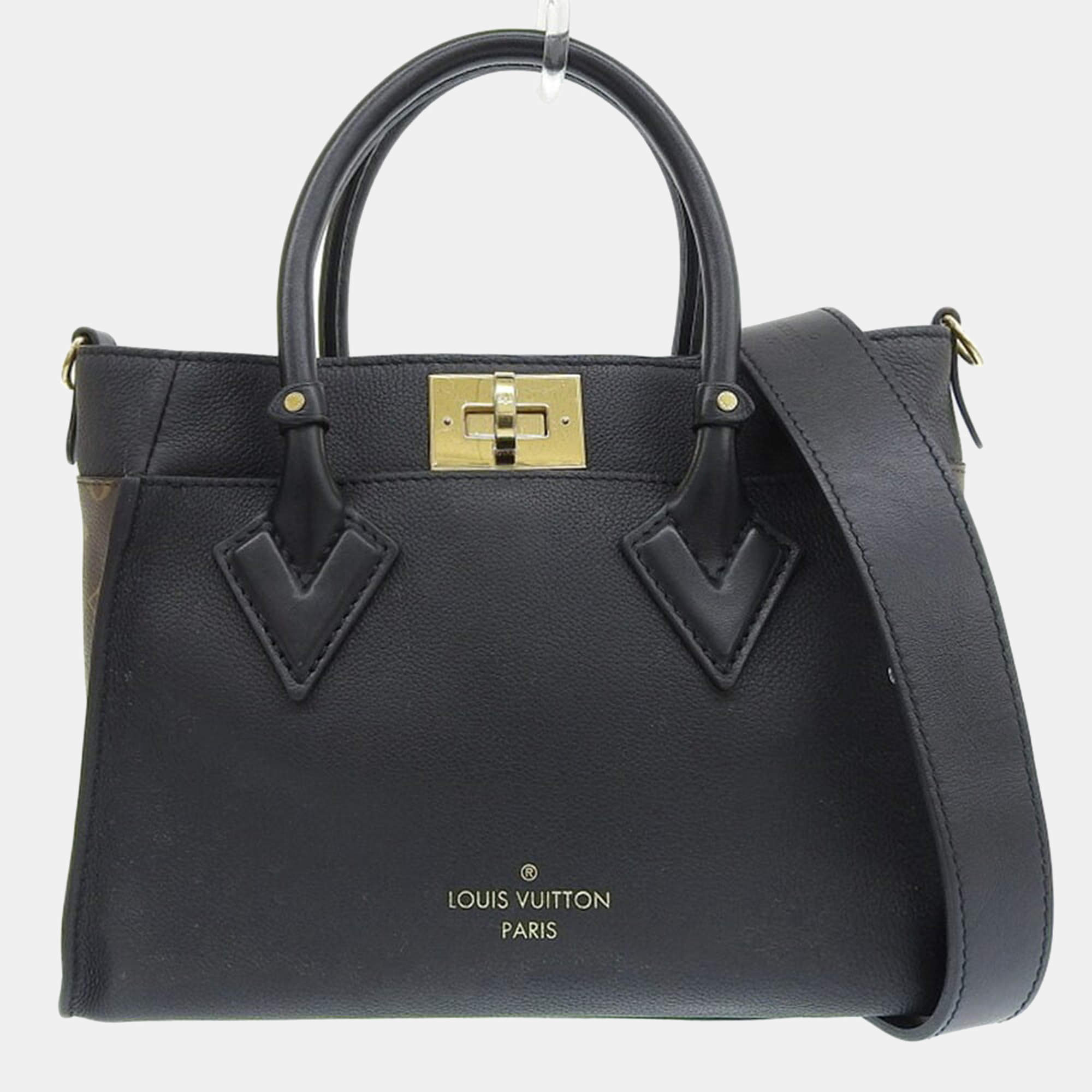 Louis Vuitton Black Leather and Monogram On My Side PM Tote Bag