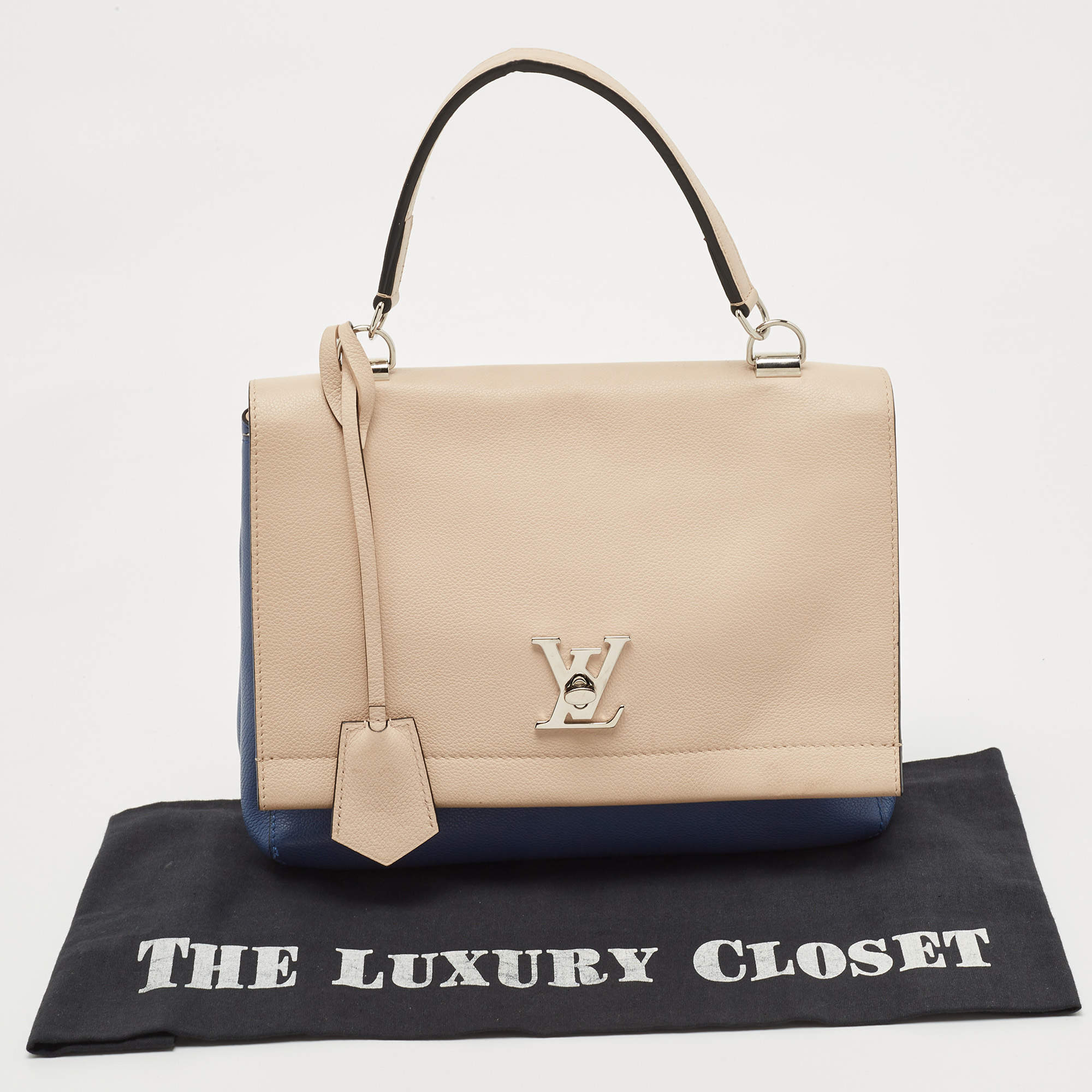 Louis Vuitton Beige/Blue Leather Lockme II Top Handle Bag Louis Vuitton