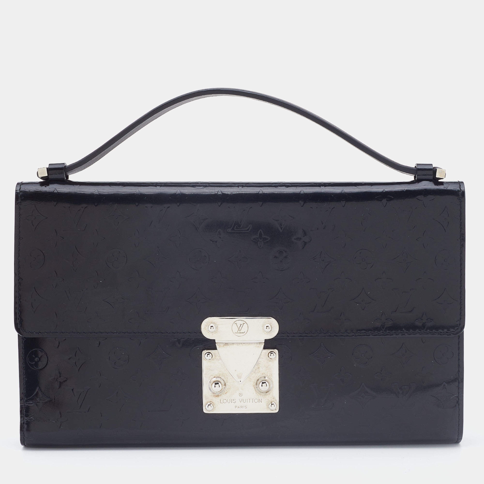 Pre Owned Louis Vuitton Black Monogram Glace Anouchka MM Clutch 