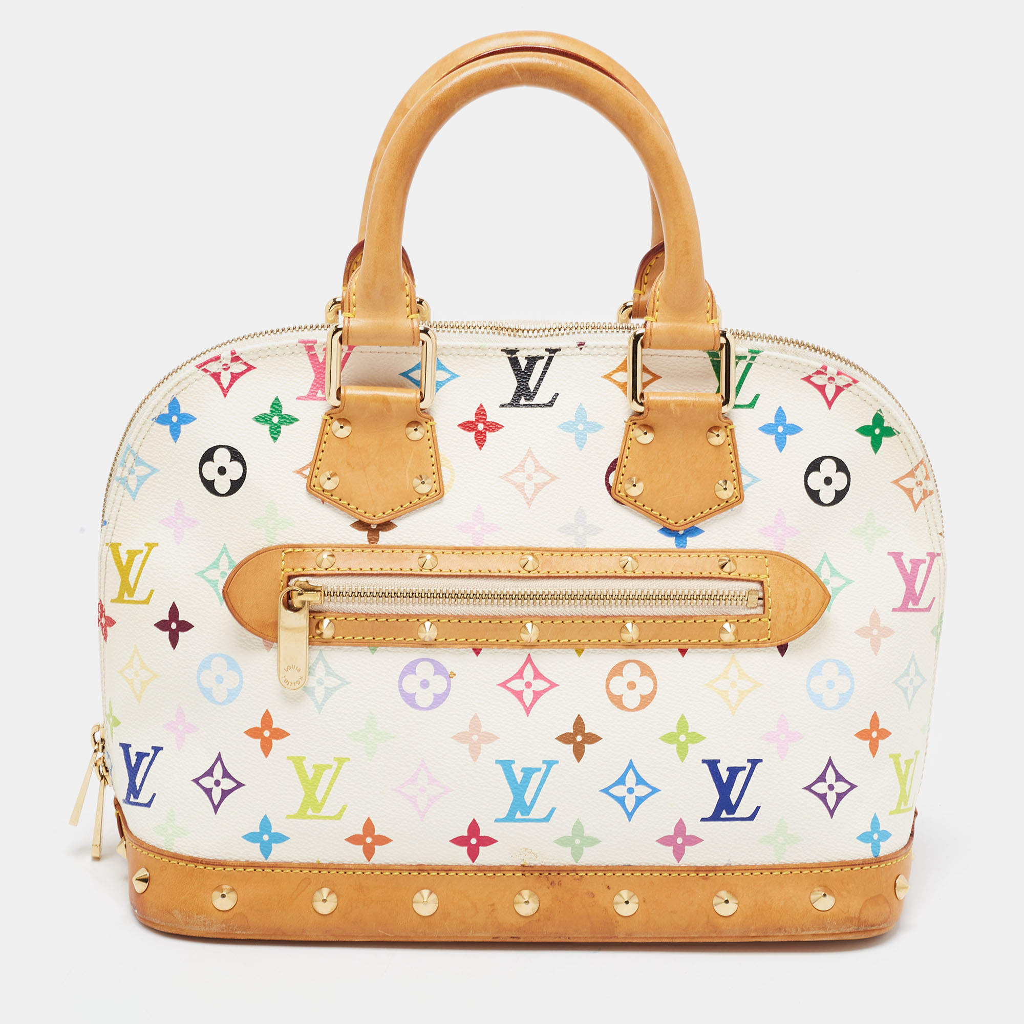Pre Owned Louis Vuitton White Multicolor Monogram Canvas Alma PM Bag
