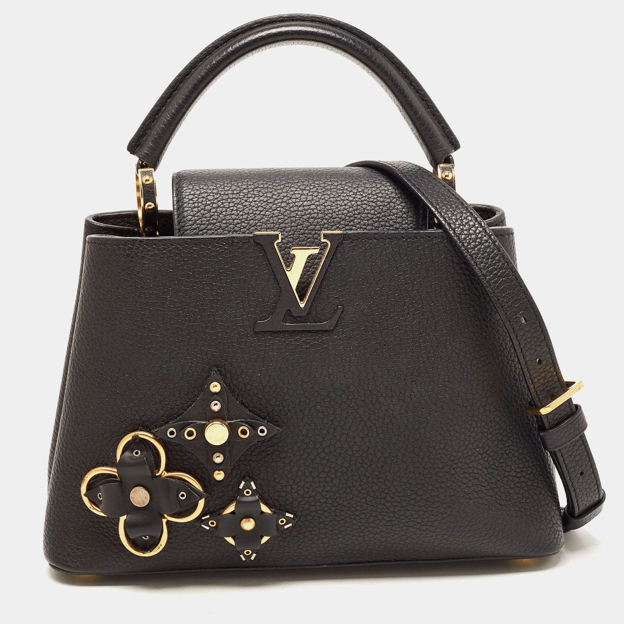 Louis Vuitton Black Taurillon Leather Metallic Flower Embellished